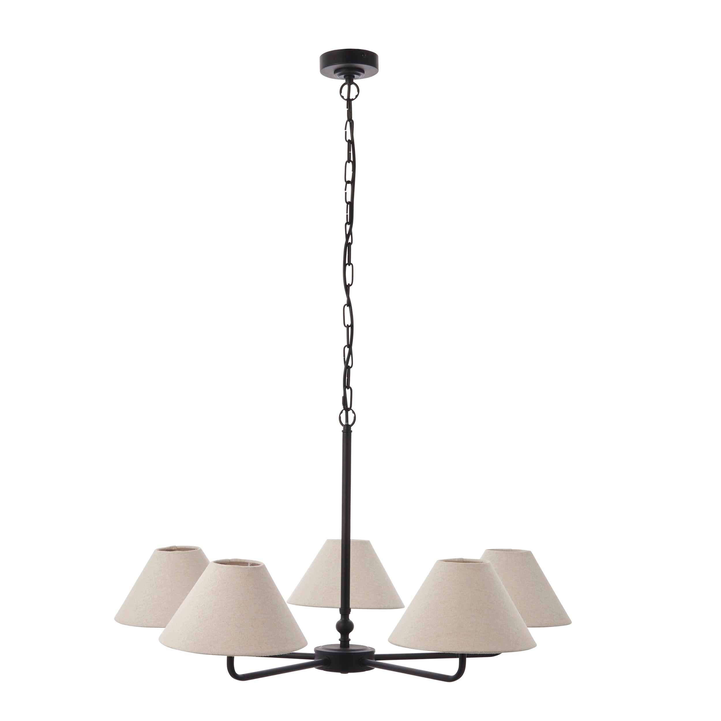 Endon Lille 5 Light Pendant - Matt Black & Natural Faux Linen