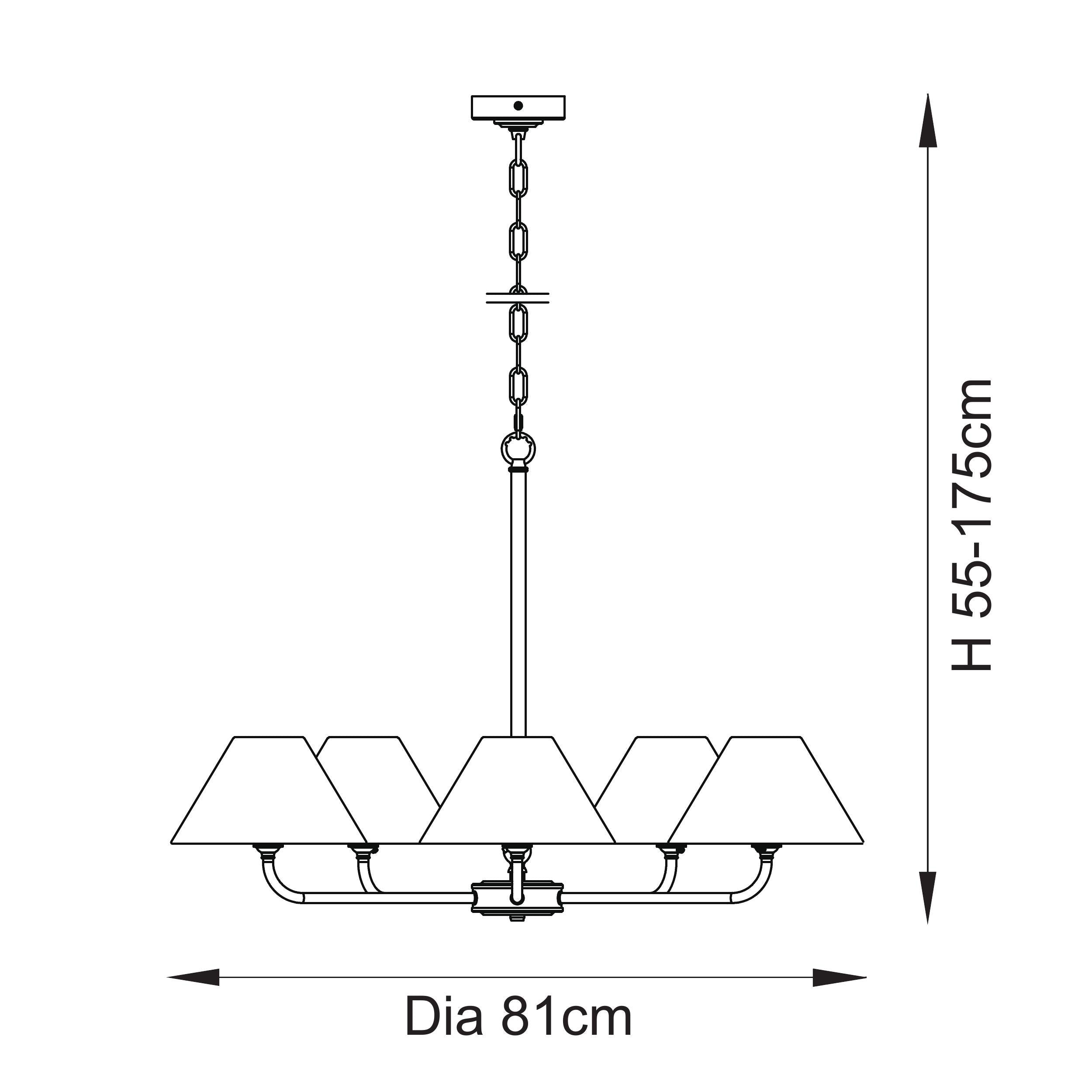 Endon Lille 5 Light Pendant - Antique Brass Plate & Natural Faux Linen