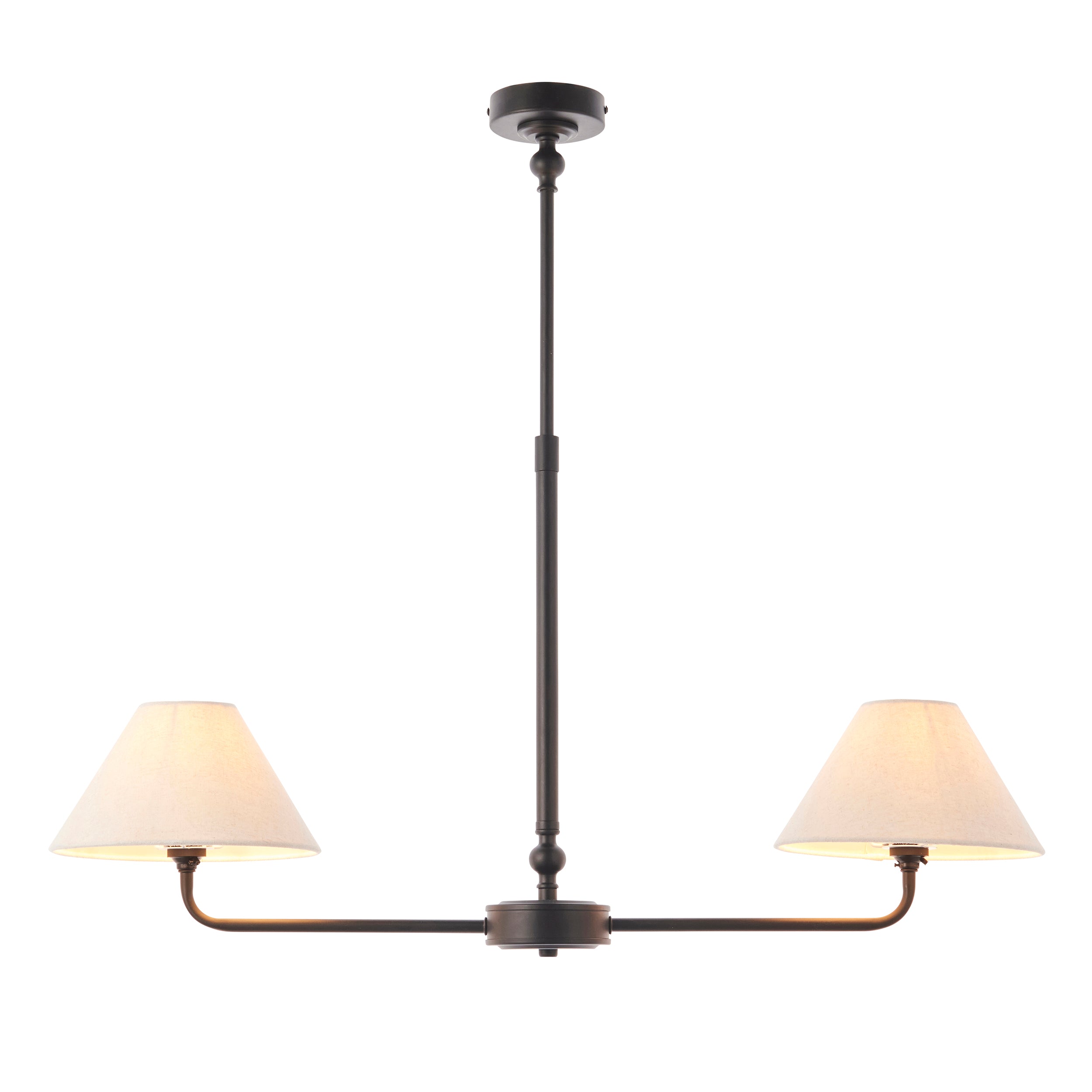 Endon Lille 2 Light Linear Pendant - Matt Black & Natural Faux Linen