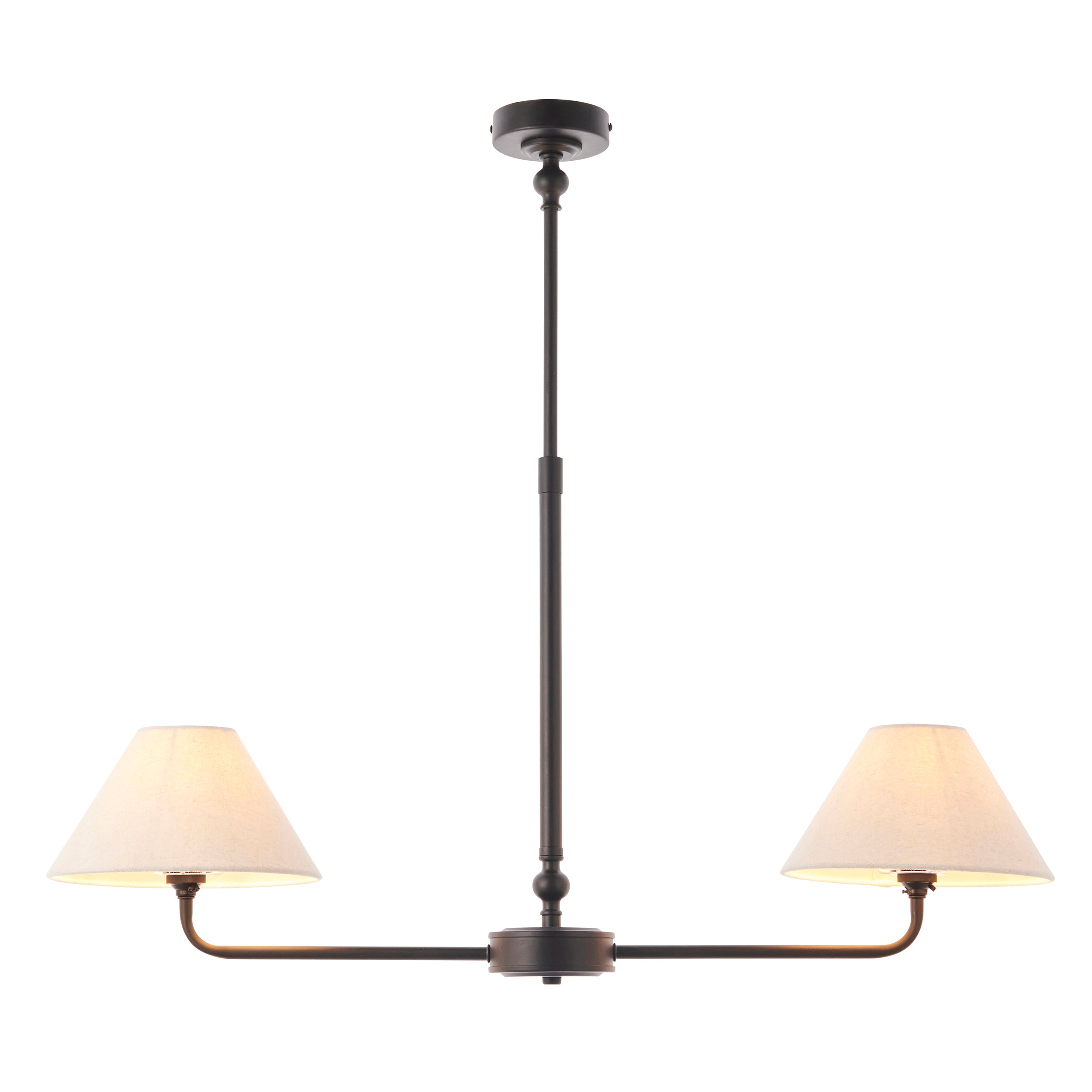 Endon Lille 2 Light Linear Pendant - Matt Black & Natural Faux Linen