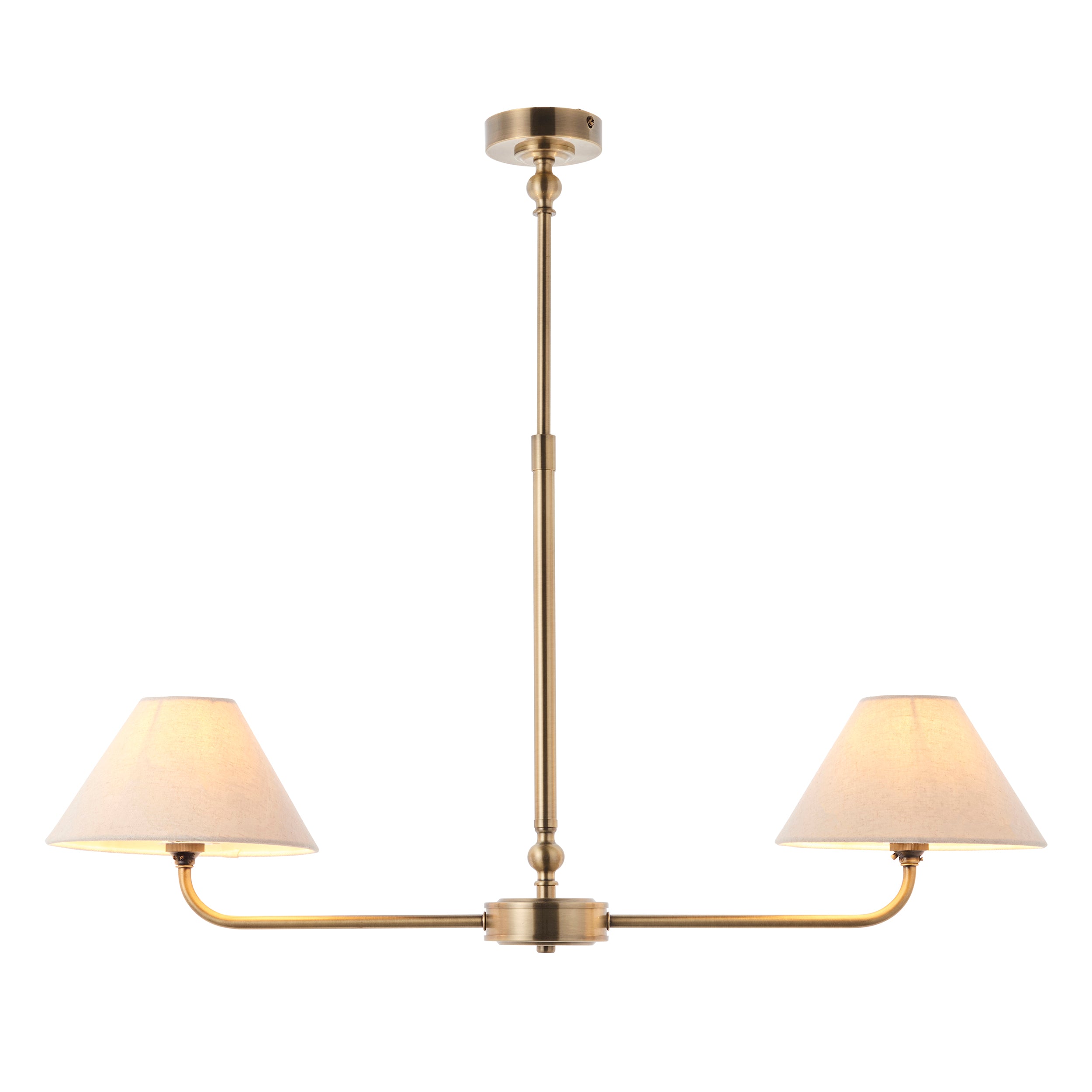 Endon Lille 2 Light Linear Pendant - Antique Brass Plate & Natural Faux Linen