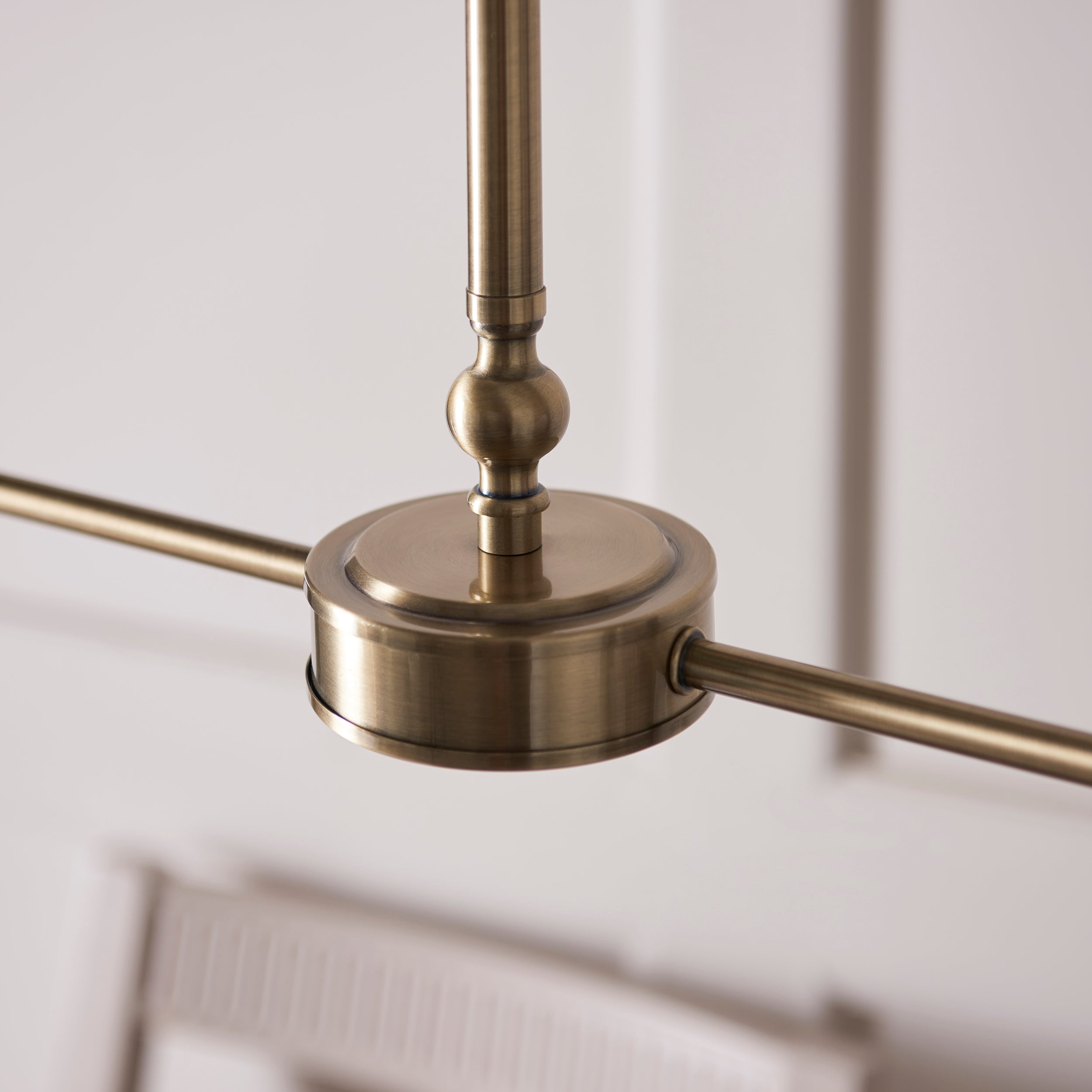 Endon Lille 2 Light Linear Pendant - Antique Brass Plate & Natural Faux Linen