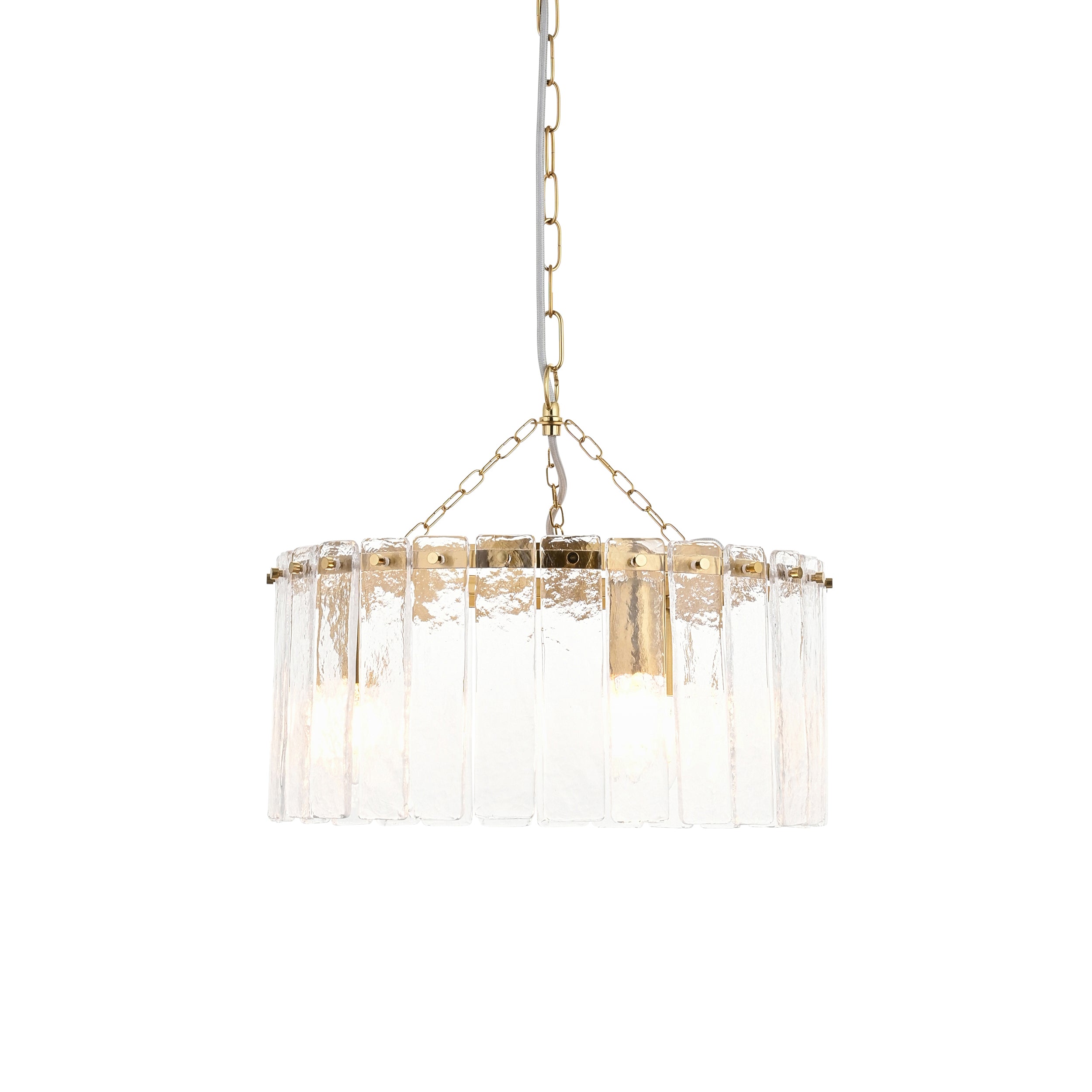 Endon Karine 3 Light Pendant - Brushed Aged Brass Plate & Clear Handmade Textured Glass