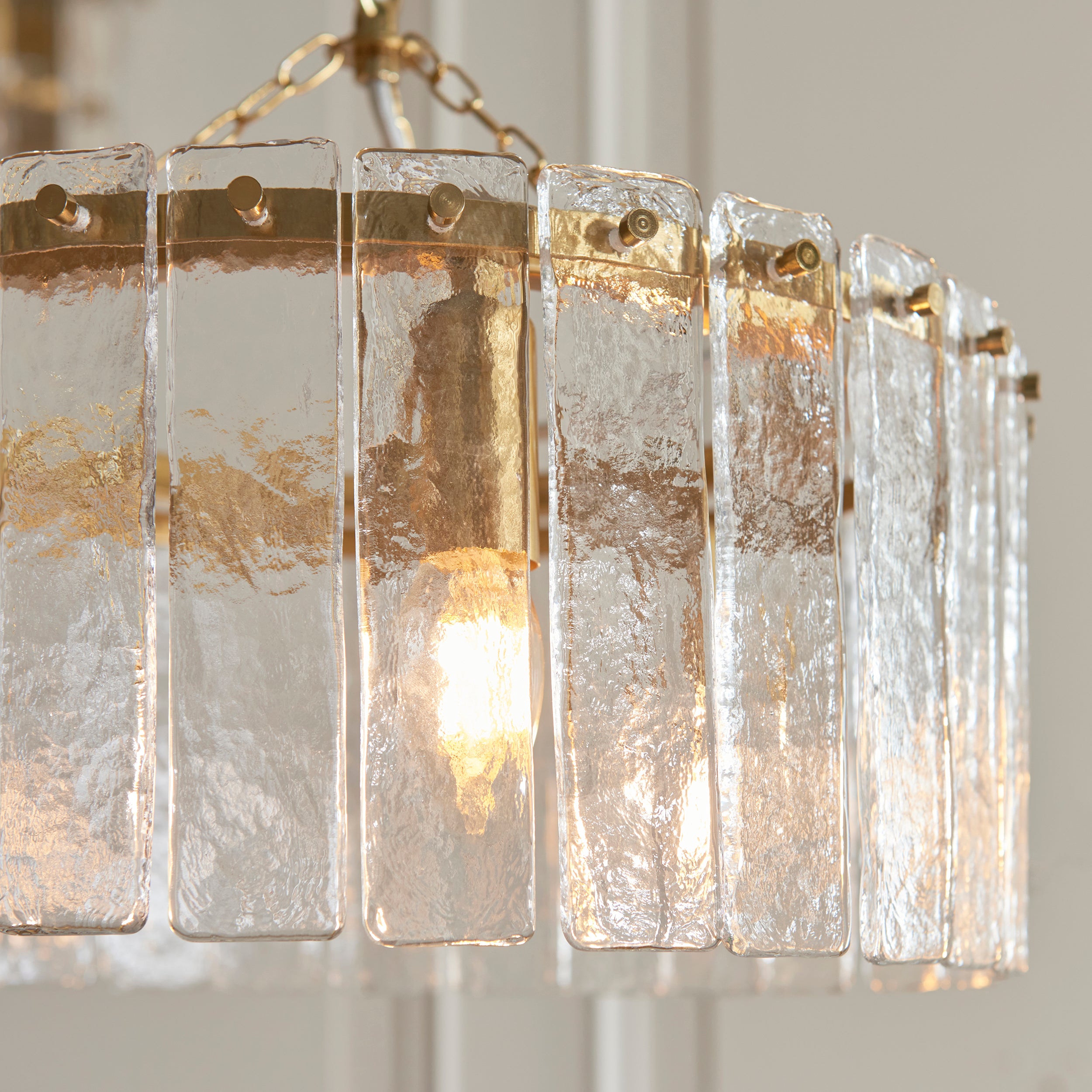 Endon Karine 3 Light Pendant - Brushed Aged Brass Plate & Clear Handmade Textured Glass