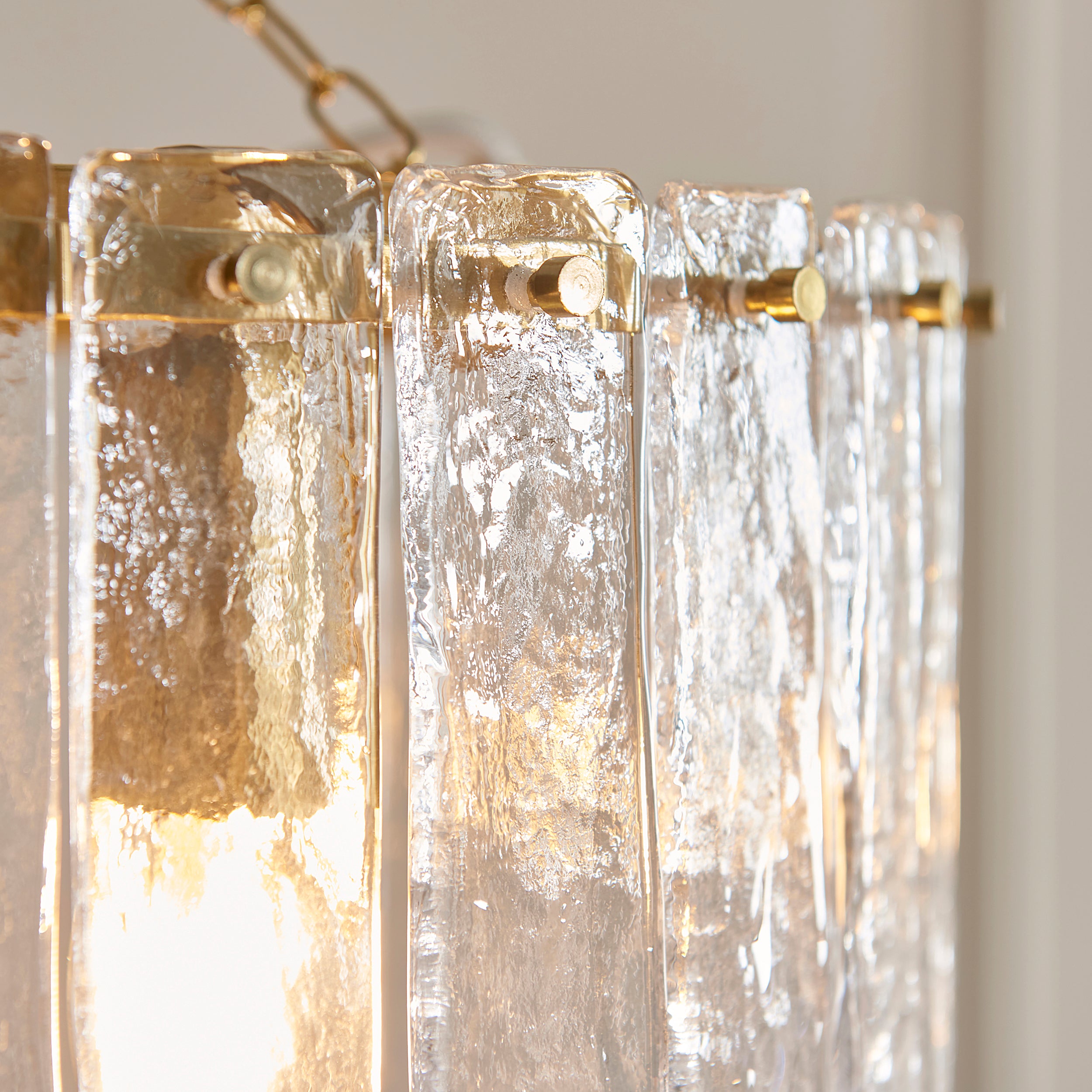 Endon Karine 3 Light Pendant - Brushed Aged Brass Plate & Clear Handmade Textured Glass