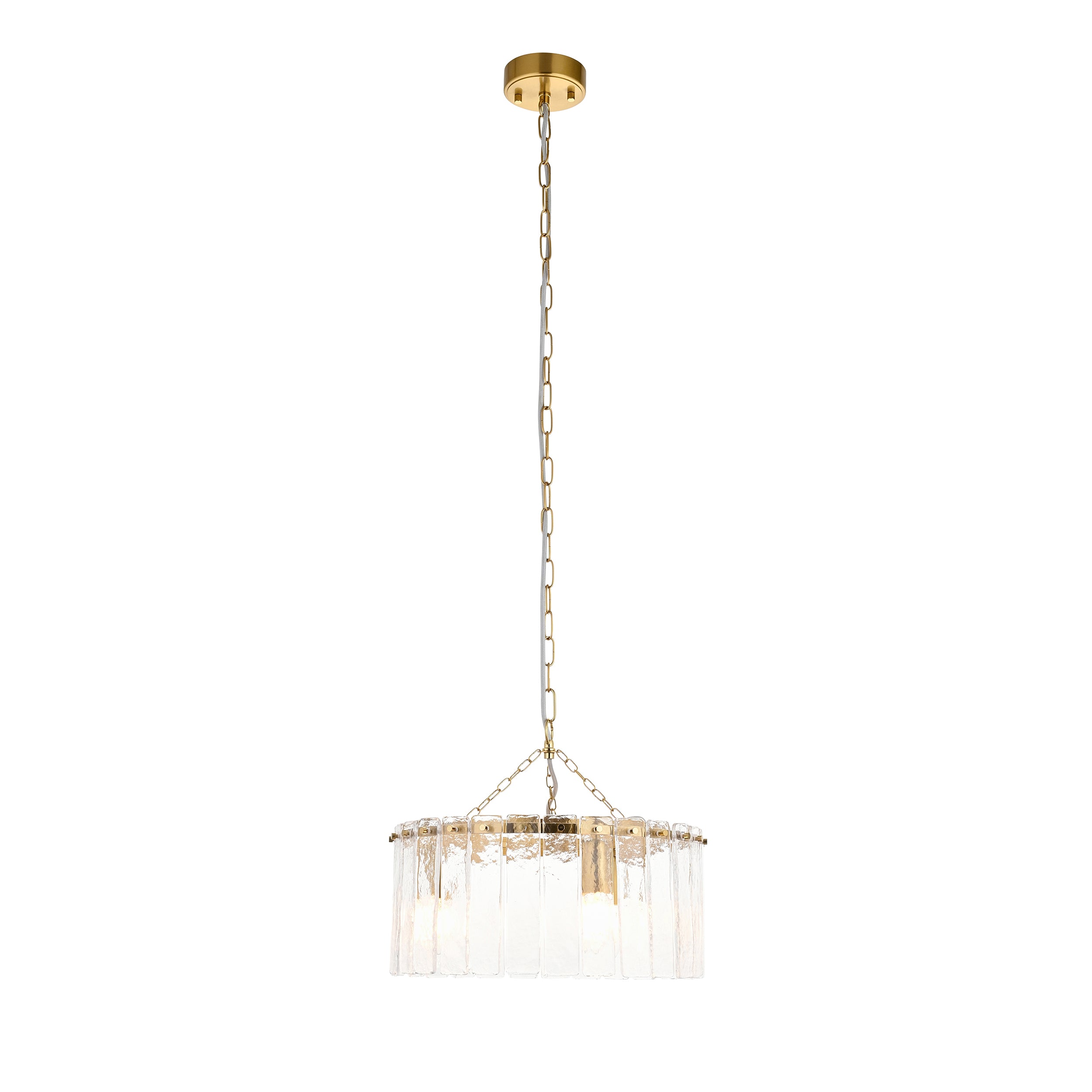 Endon Karine 3 Light Pendant - Brushed Aged Brass Plate & Clear Handmade Textured Glass