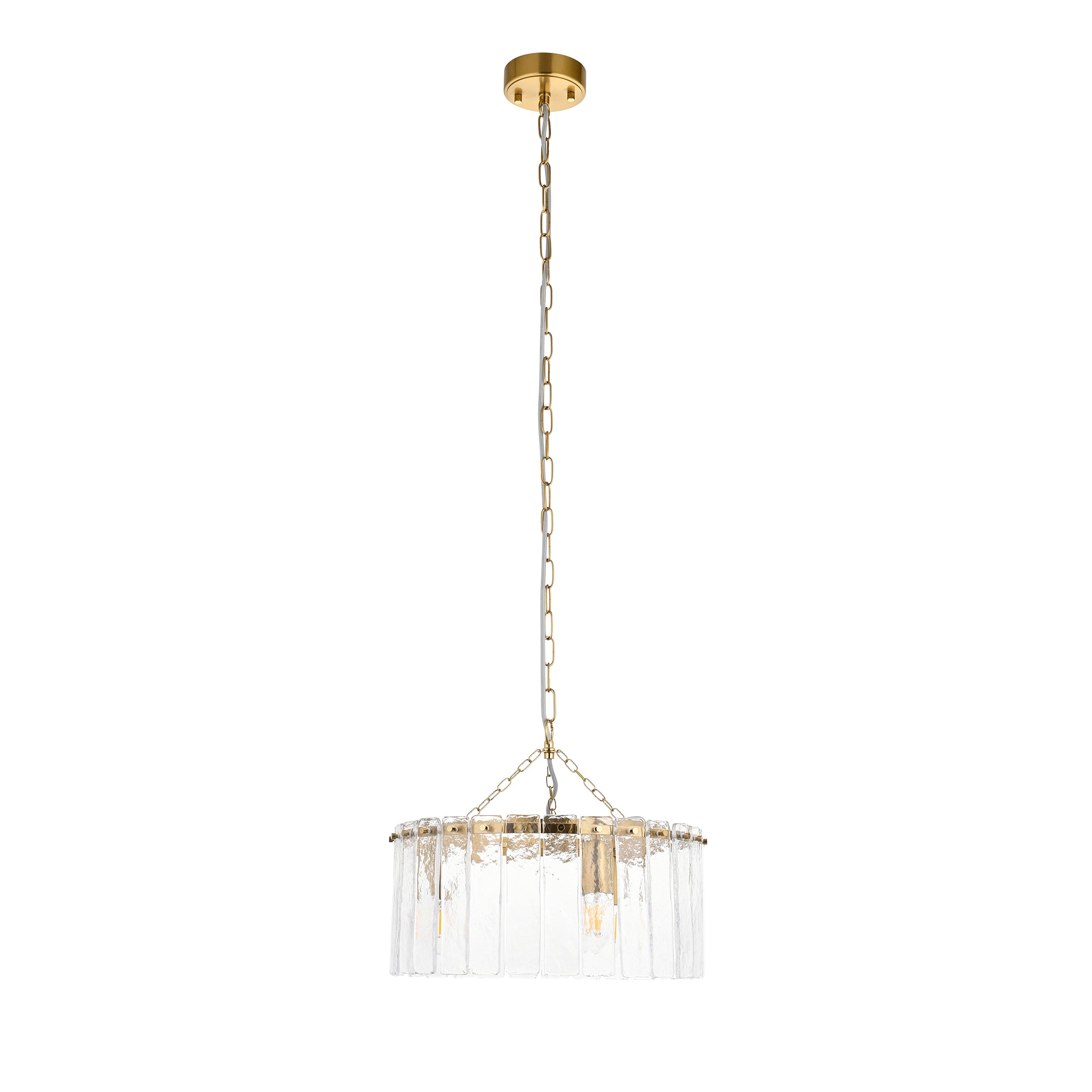 Endon Karine 3 Light Pendant - Brushed Aged Brass Plate & Clear Handmade Textured Glass