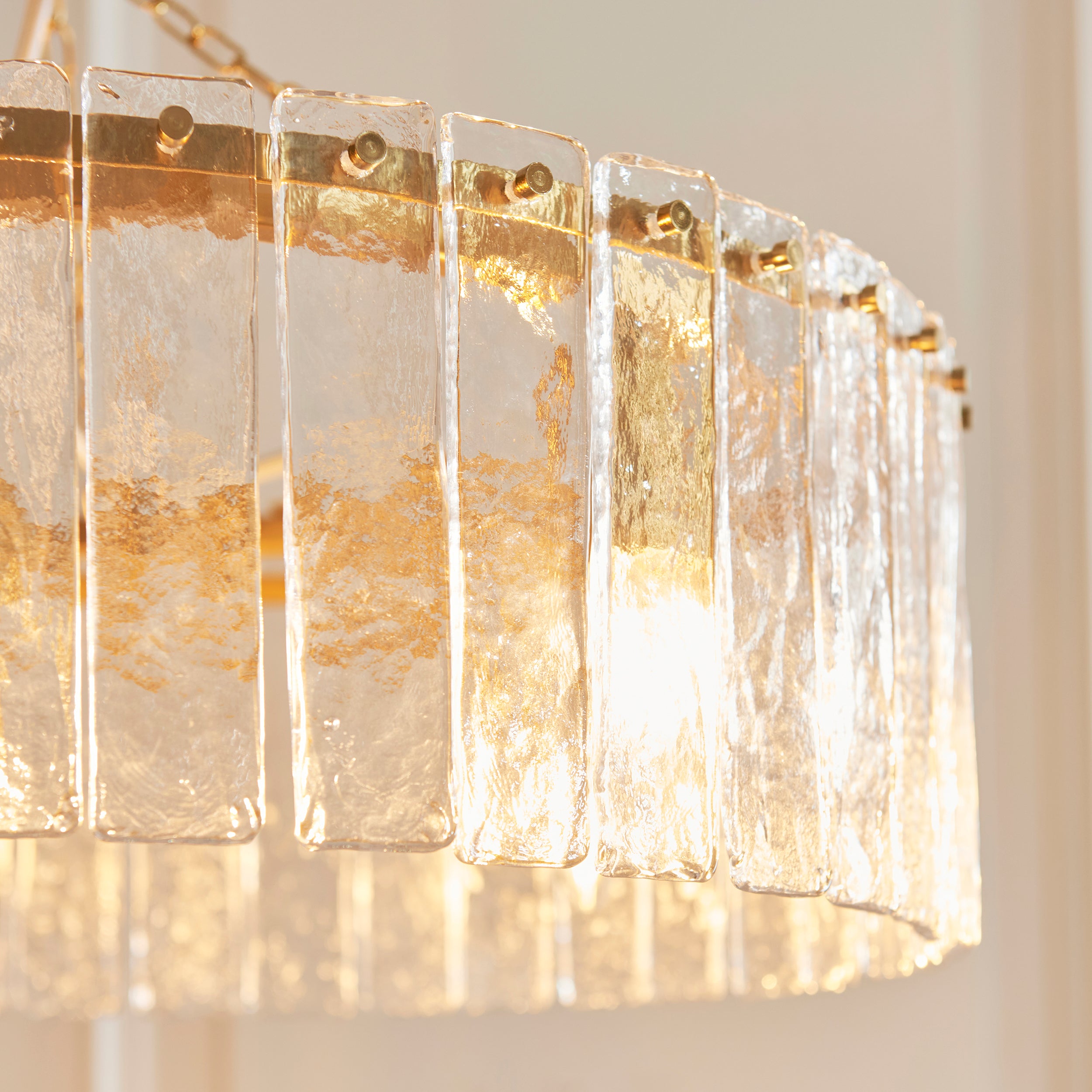 Endon Karine 5 Light Pendant - Brushed Aged Brass Plate & Clear Handmade Textured Glass