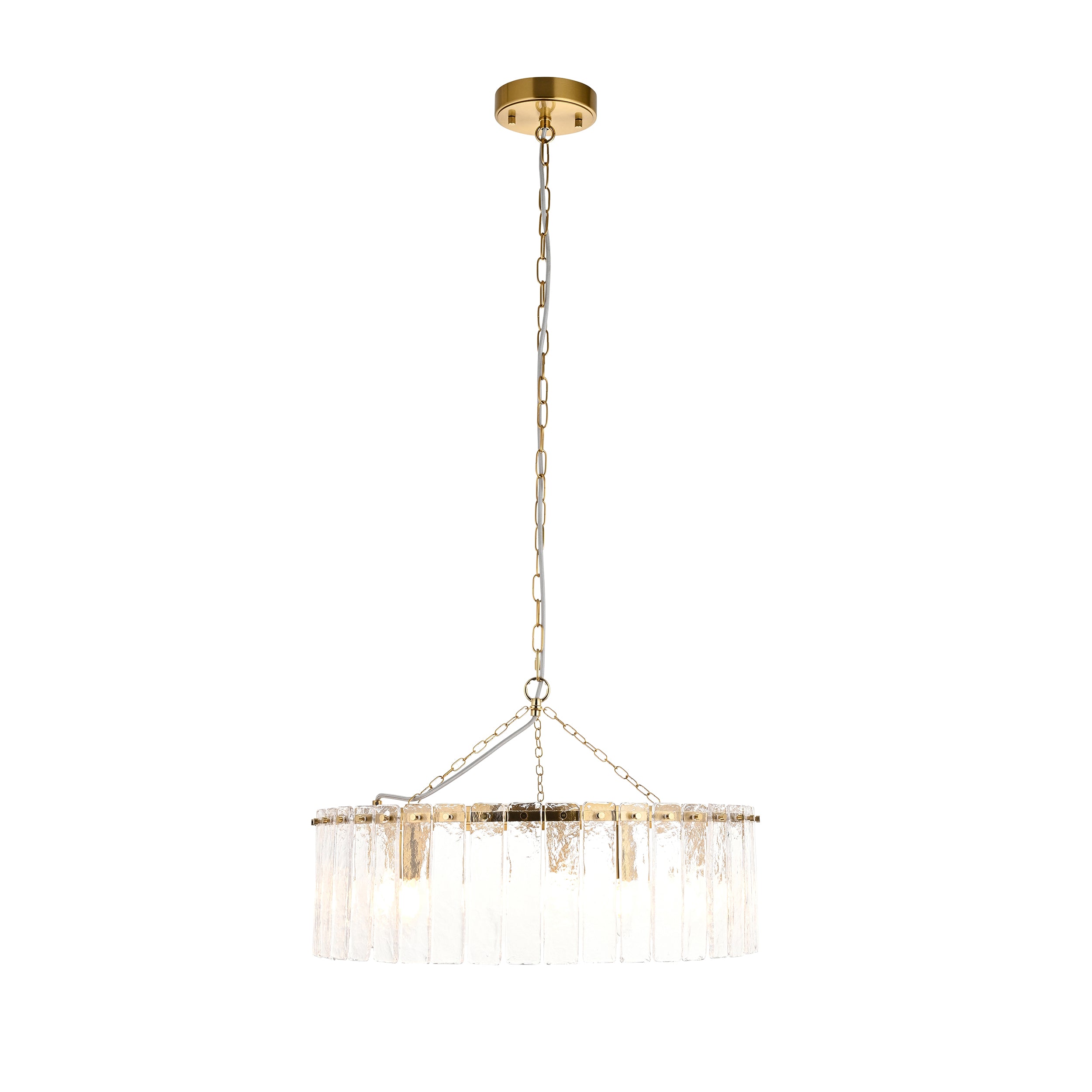 Endon Karine 5 Light Pendant - Brushed Aged Brass Plate & Clear Handmade Textured Glass
