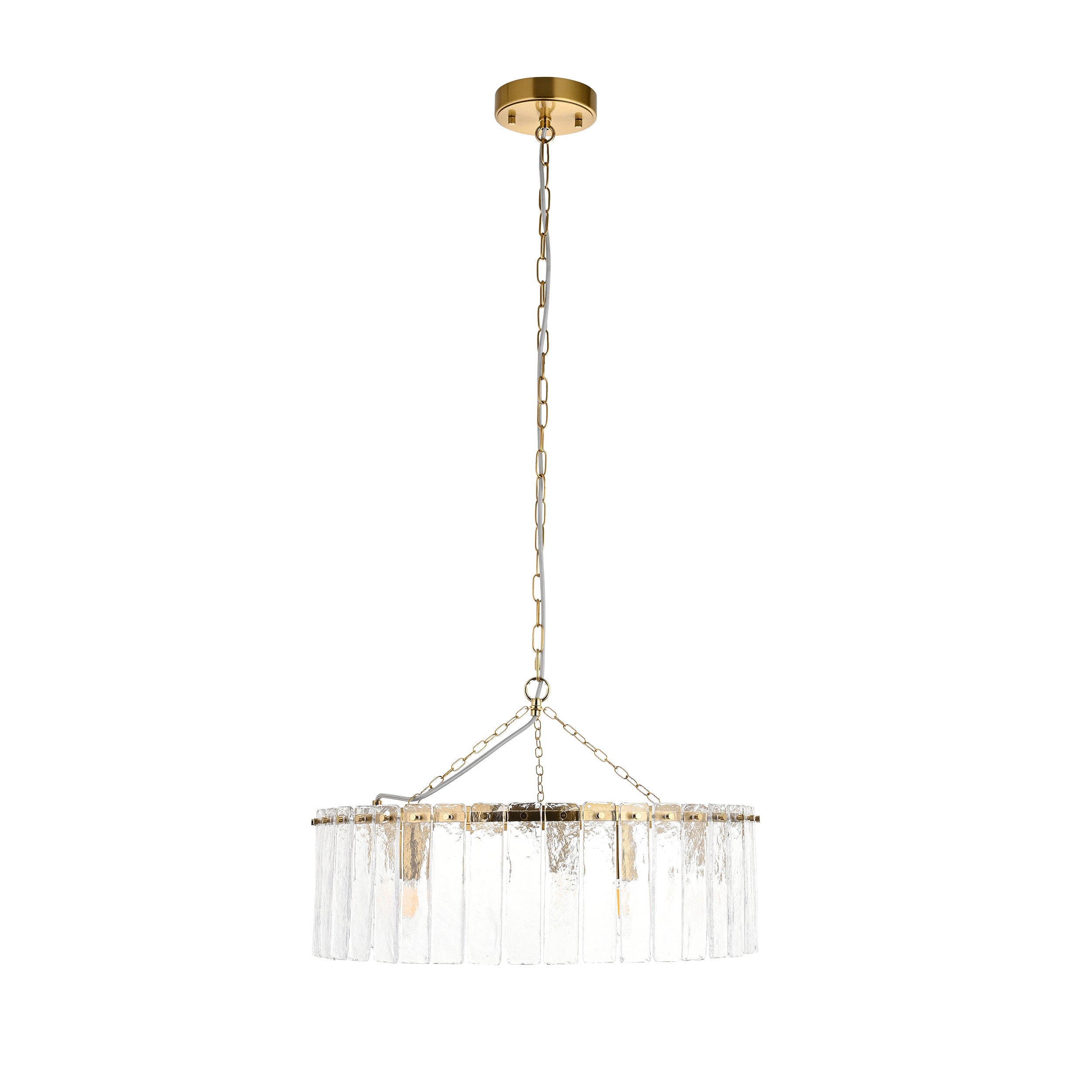 Endon Karine 5 Light Pendant - Brushed Aged Brass Plate & Clear Handmade Textured Glass