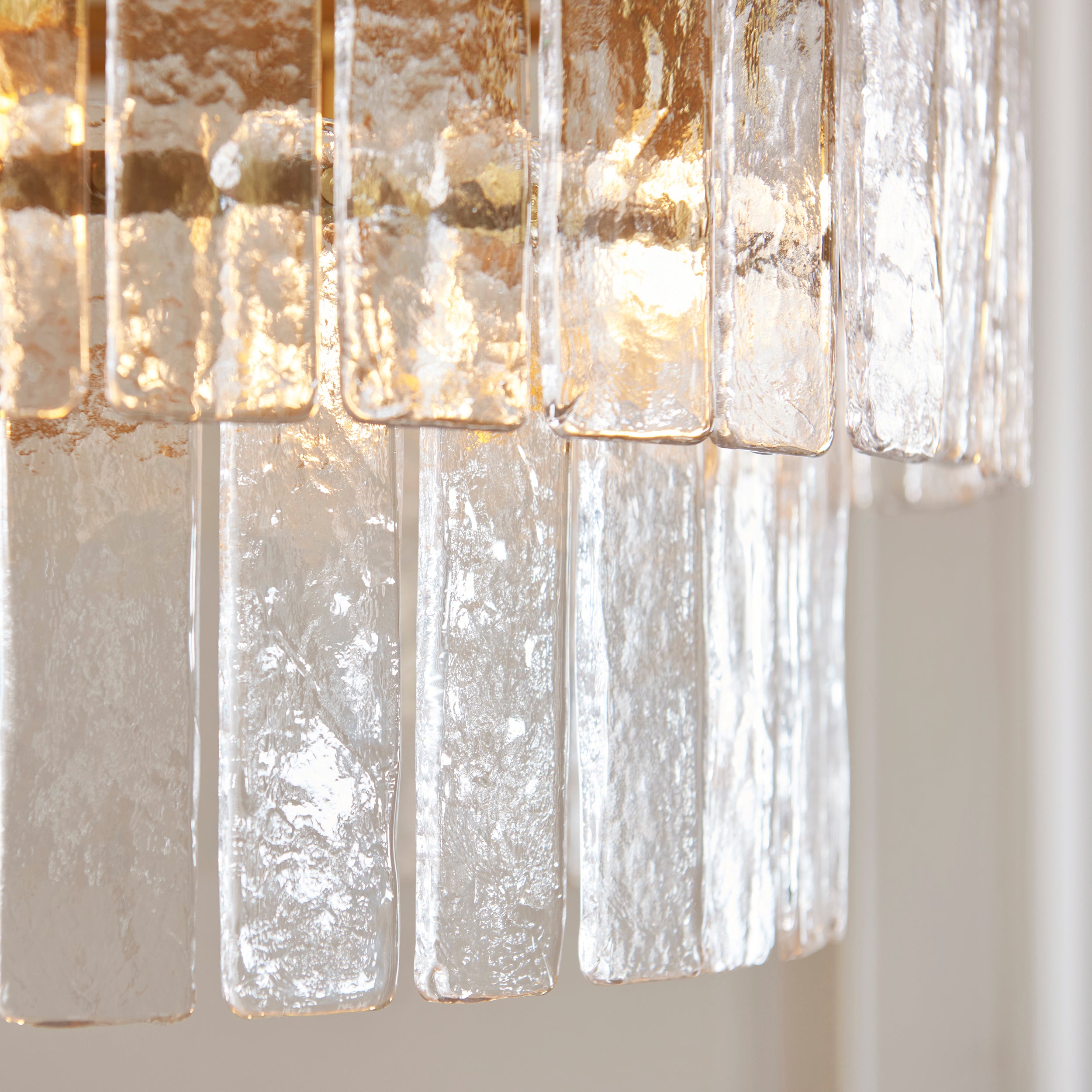 Endon Karine 5 Light Tiered Pendant - Brushed Aged Brass Plate & Clear Handmade Textured Glass