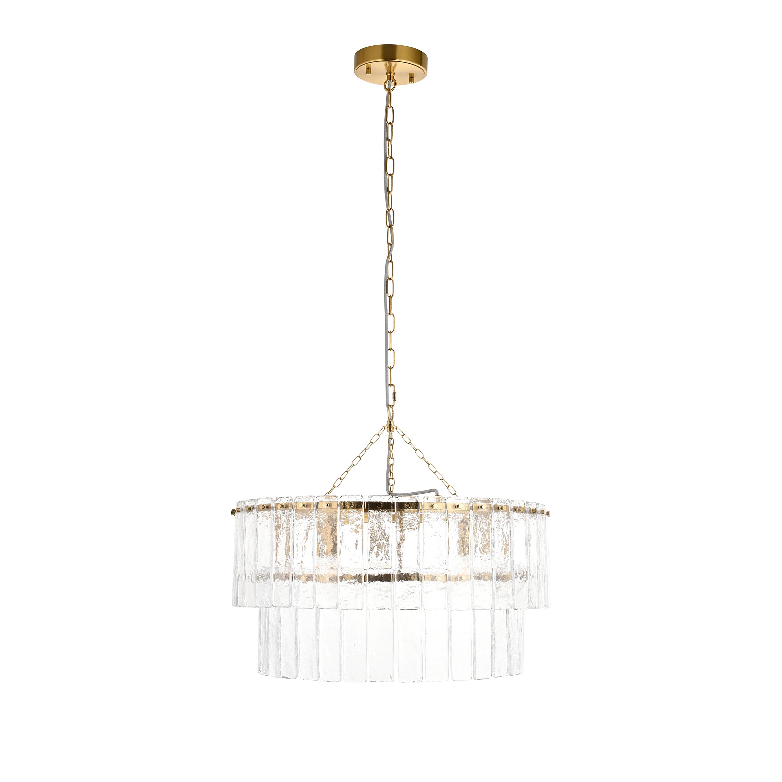 Endon Karine 5 Light Tiered Pendant - Brushed Aged Brass Plate & Clear Handmade Textured Glass