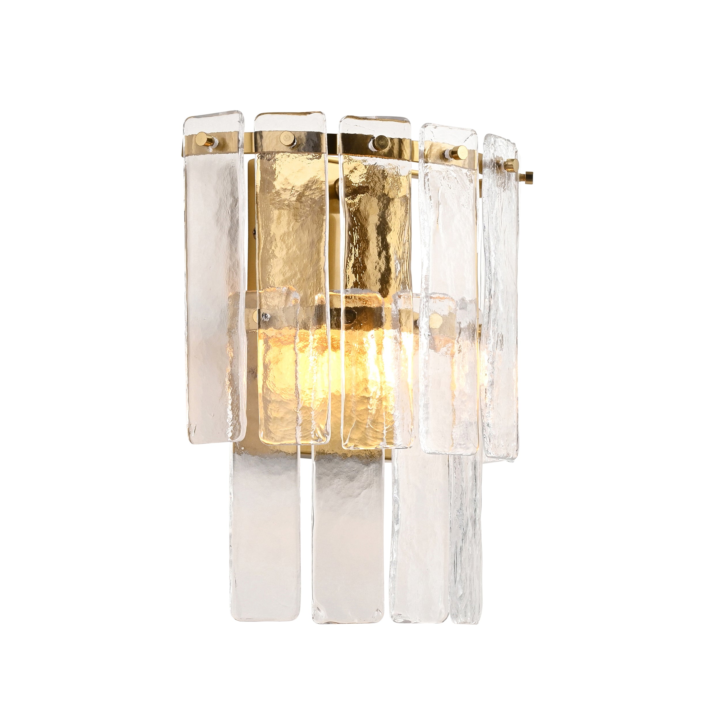 Endon Karine Wall Light - Brushed Aged Brass Plate & Clear Handmade Textured Glass
