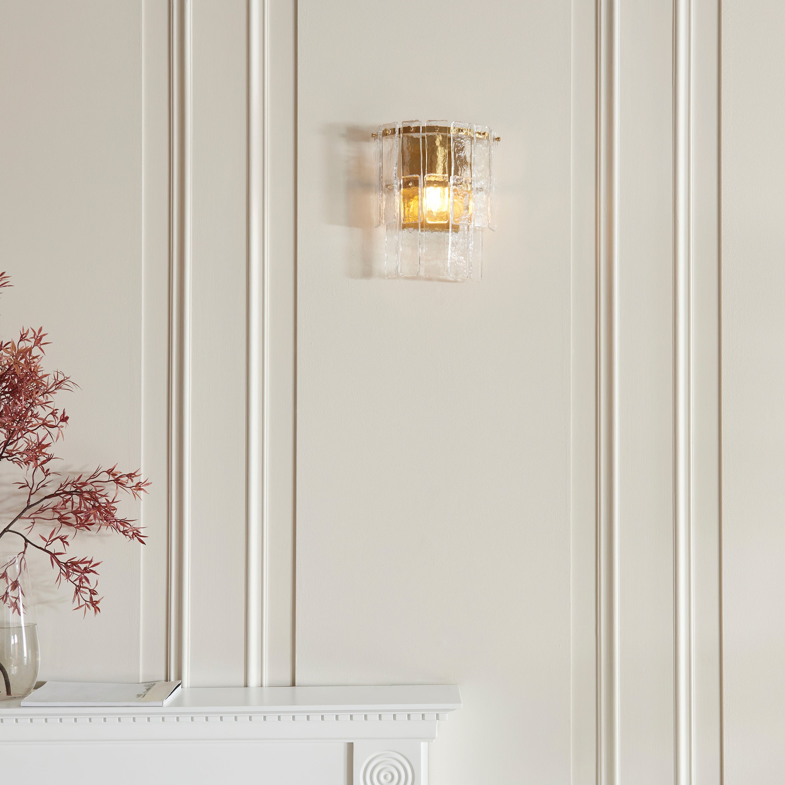Endon Karine Wall Light - Brushed Aged Brass Plate & Clear Handmade Textured Glass