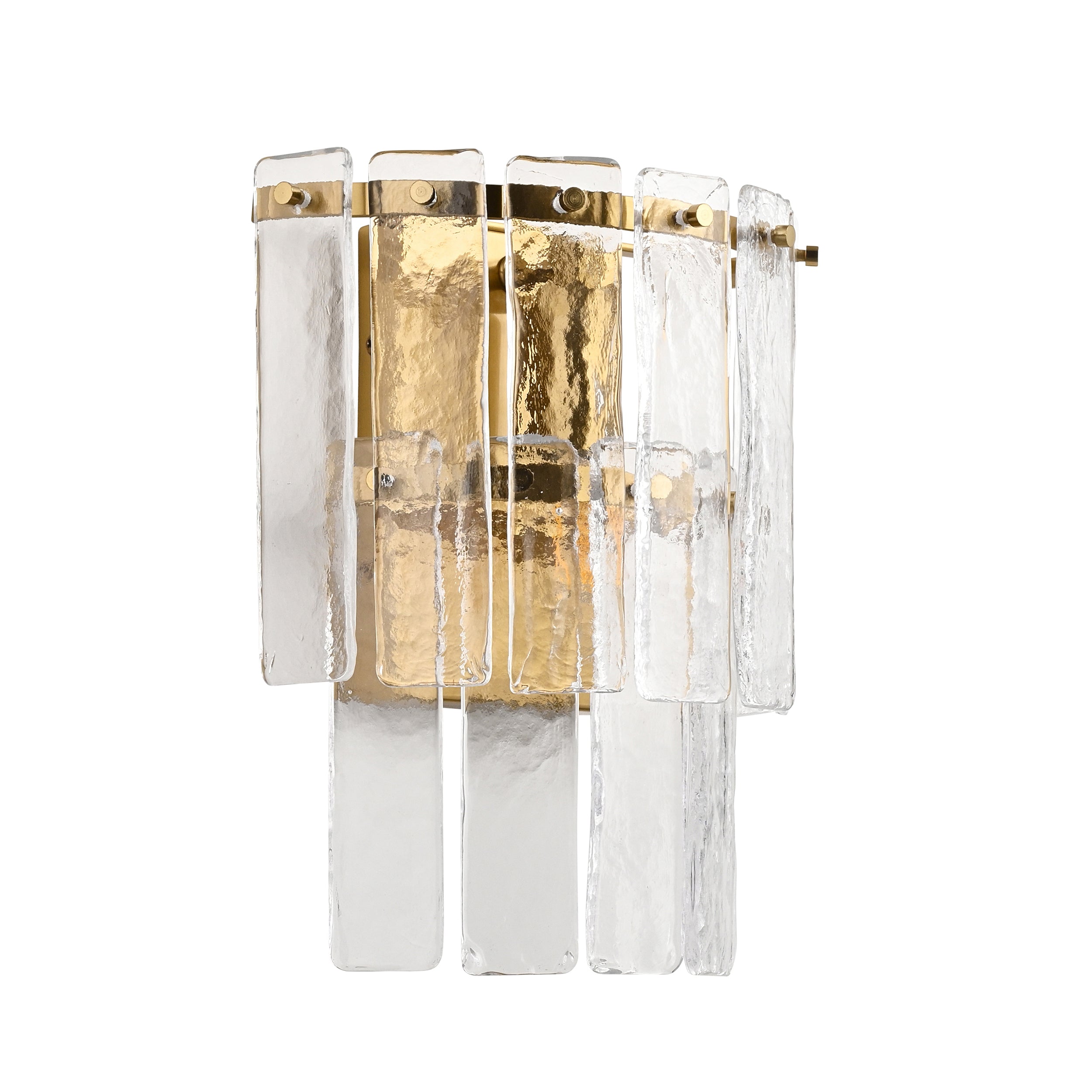 Endon Karine Wall Light - Brushed Aged Brass Plate & Clear Handmade Textured Glass
