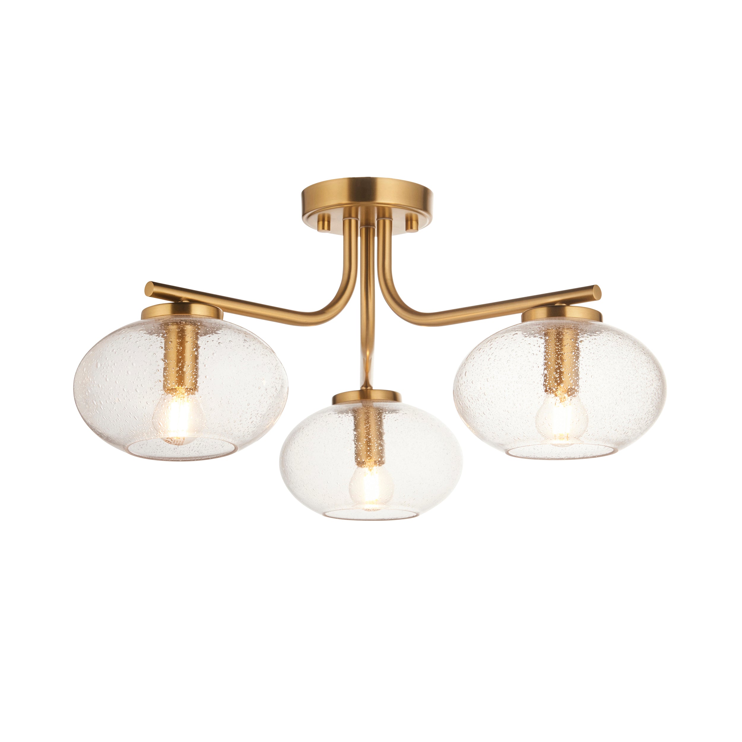 Endon Jacob 3 Light Semi Flush Ceiling Light - Warm Brass Plate & Clear Bubble Glass