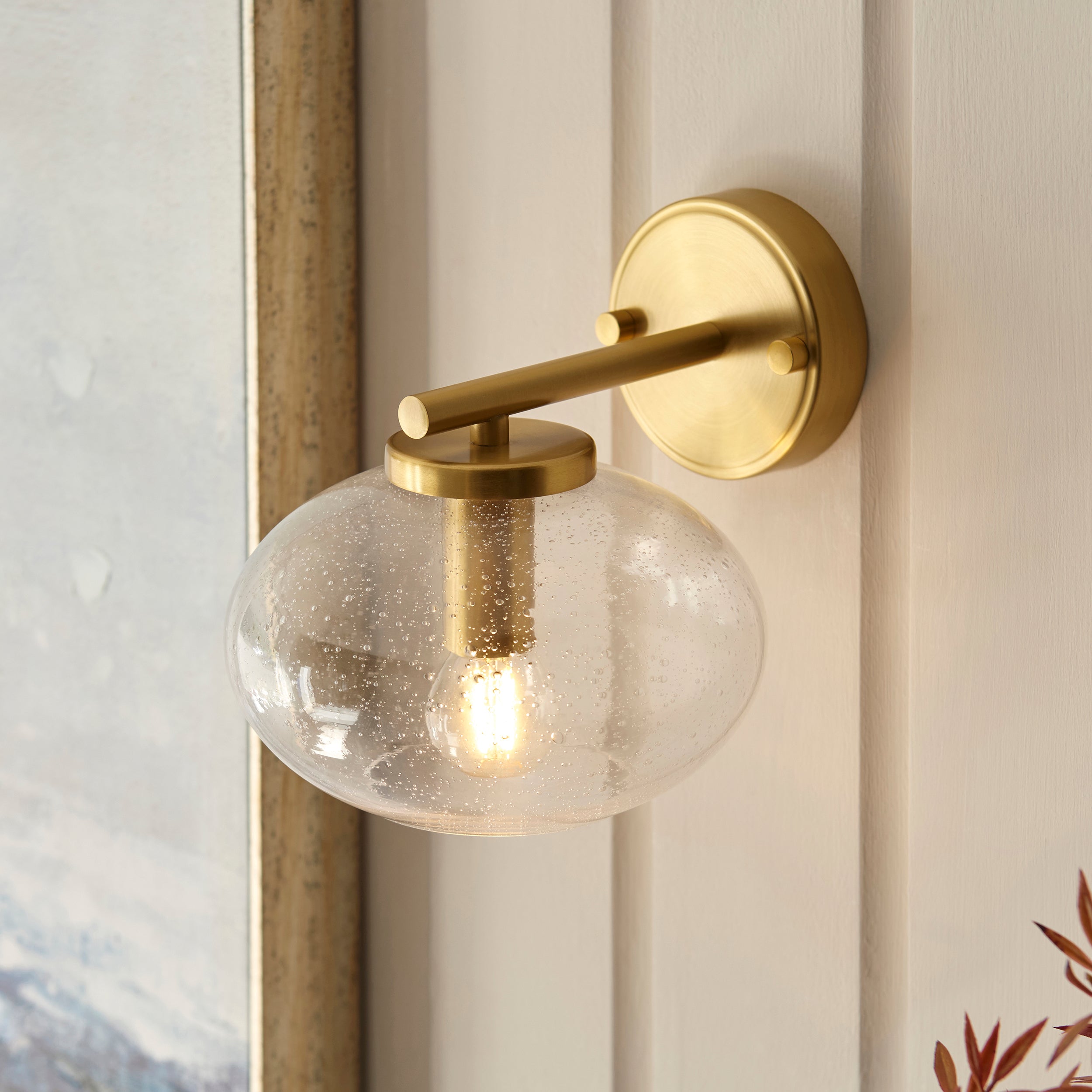 Endon Jacob Wall Light - Warm Brass Plate & Clear Bubble Glass