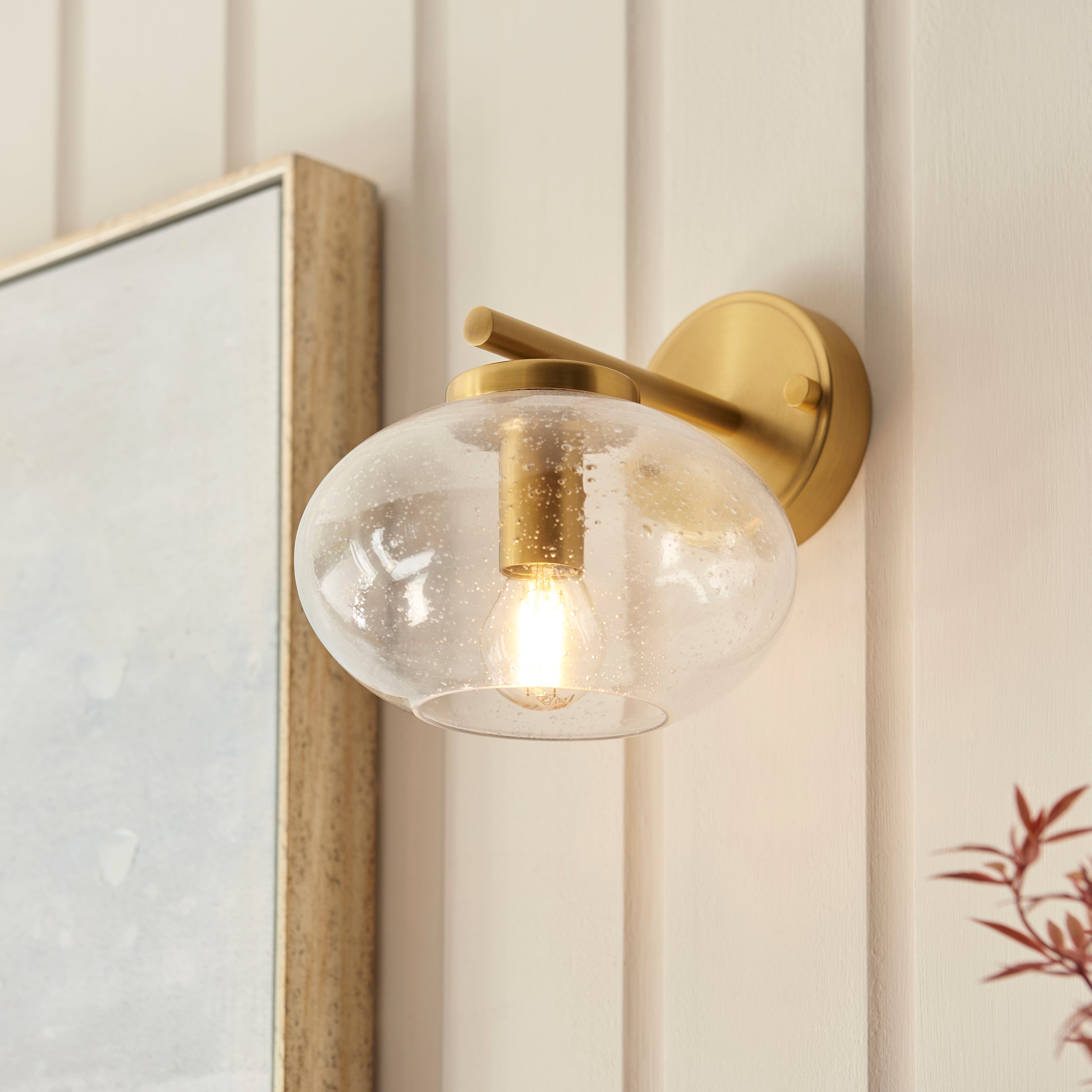 Endon Jacob Wall Light - Warm Brass Plate & Clear Bubble Glass