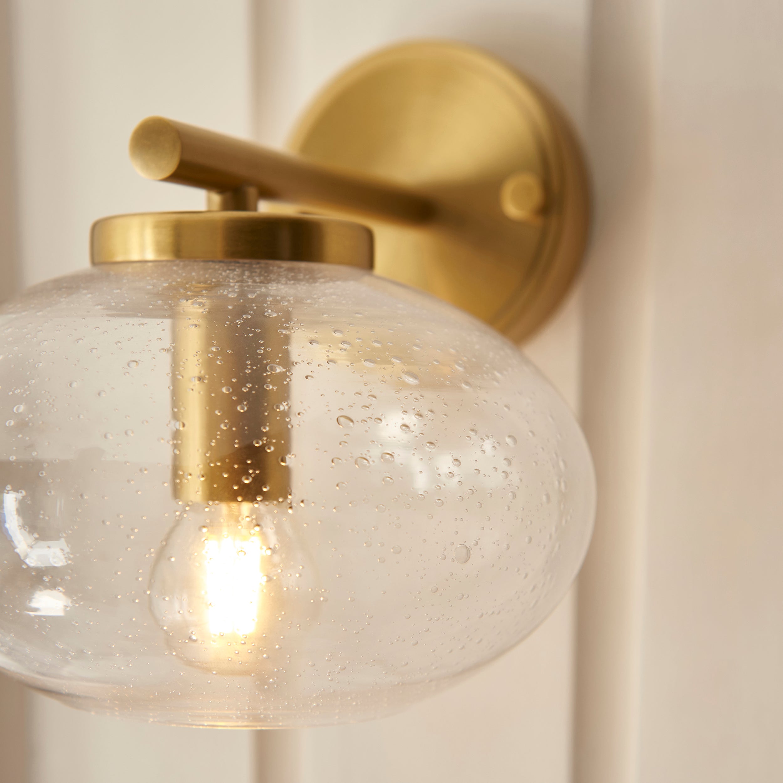 Endon Jacob Wall Light - Warm Brass Plate & Clear Bubble Glass