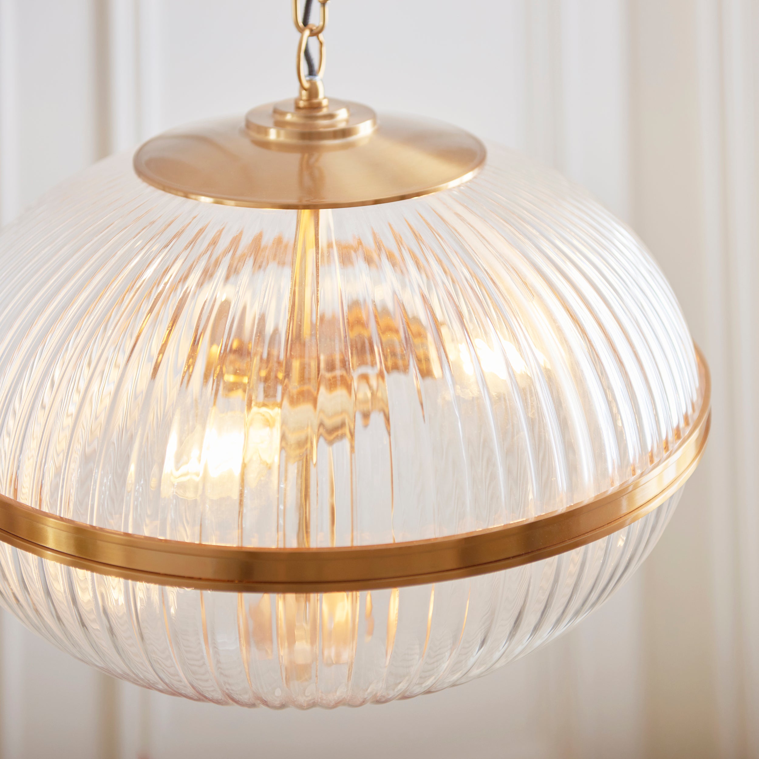Endon Somerset 3 Light Pendant - Vintage Brass Finish & Clear Ribbed Glass