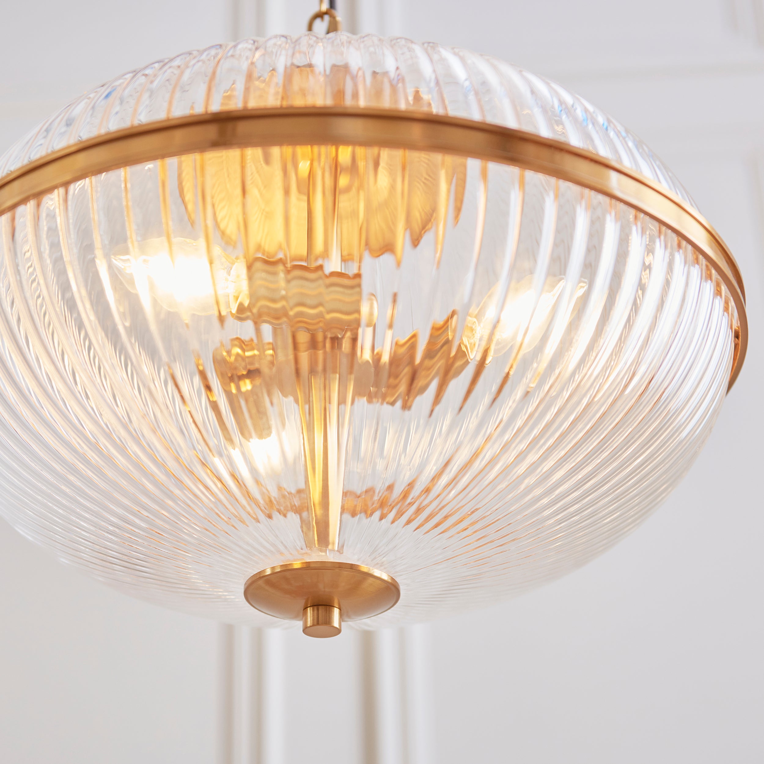 Endon Somerset 3 Light Pendant - Vintage Brass Finish & Clear Ribbed Glass