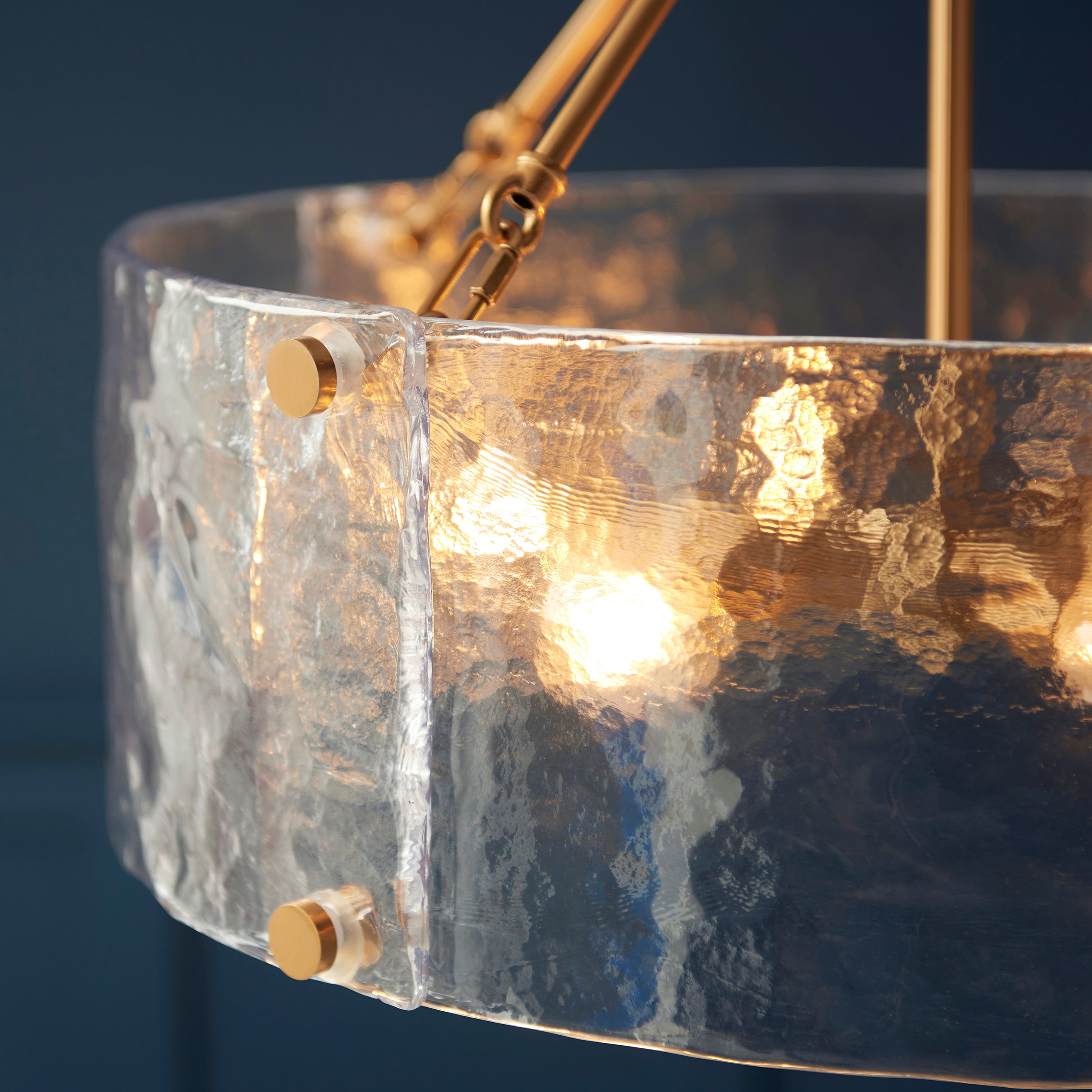 Endon Keller 6 Light Pendant - Brushed Aged Brass Plate & Handmade Textured Clear Glass