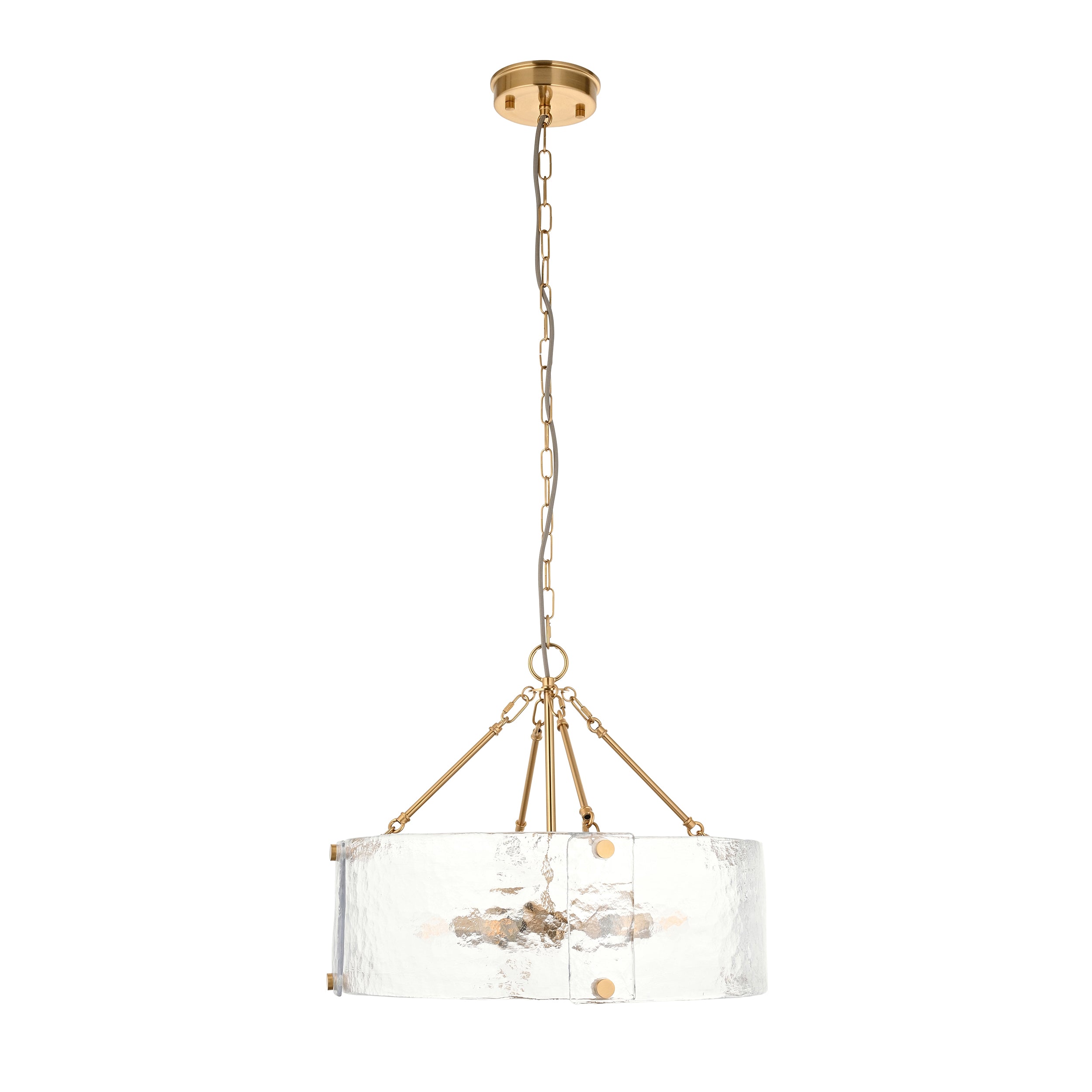 Endon Keller 6 Light Pendant - Brushed Aged Brass Plate & Handmade Textured Clear Glass