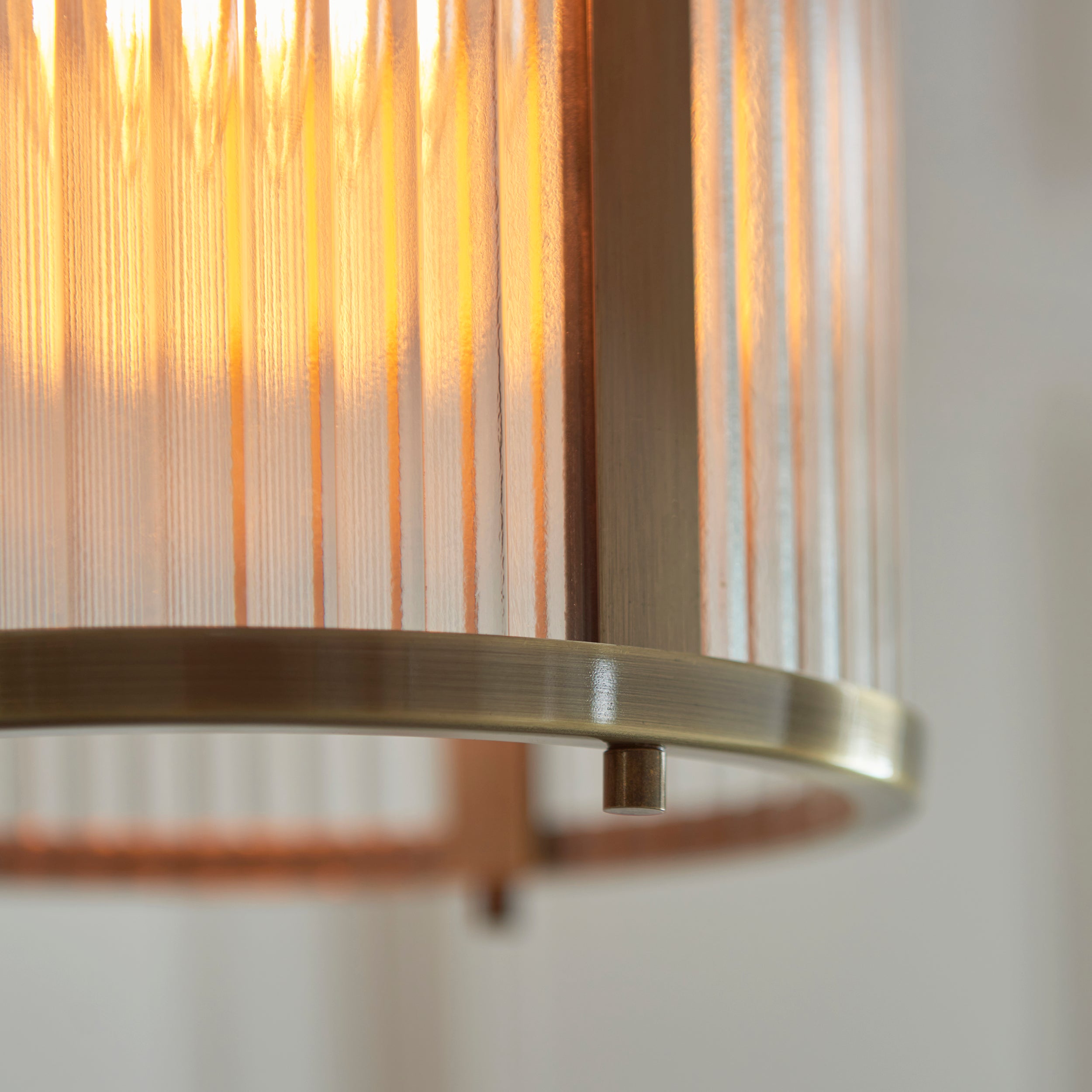 Endon Ridgeton Pendant - Antique Brass Plate & Clear Ribbed Glass