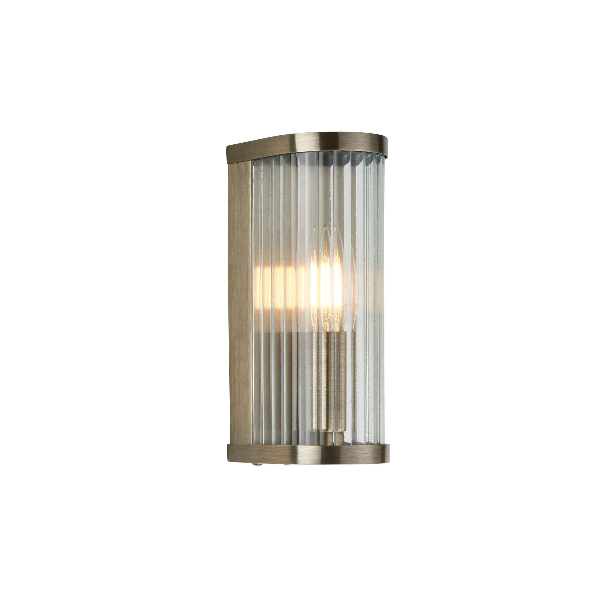 Endon Ridgeton Wall Light - Antique Brass Plate & Clear Ribbed Glass
