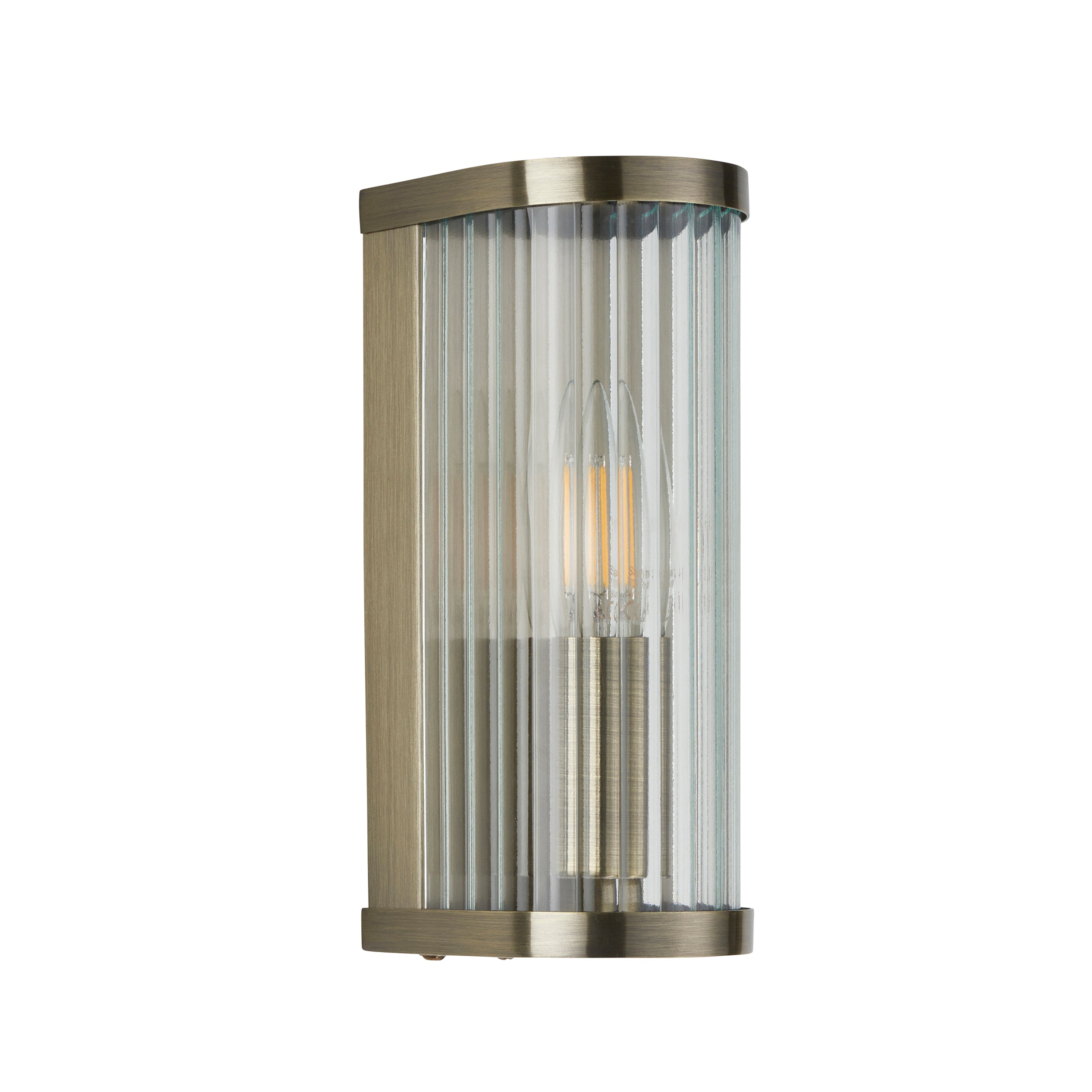 Endon Ridgeton Wall Light - Antique Brass Plate & Clear Ribbed Glass