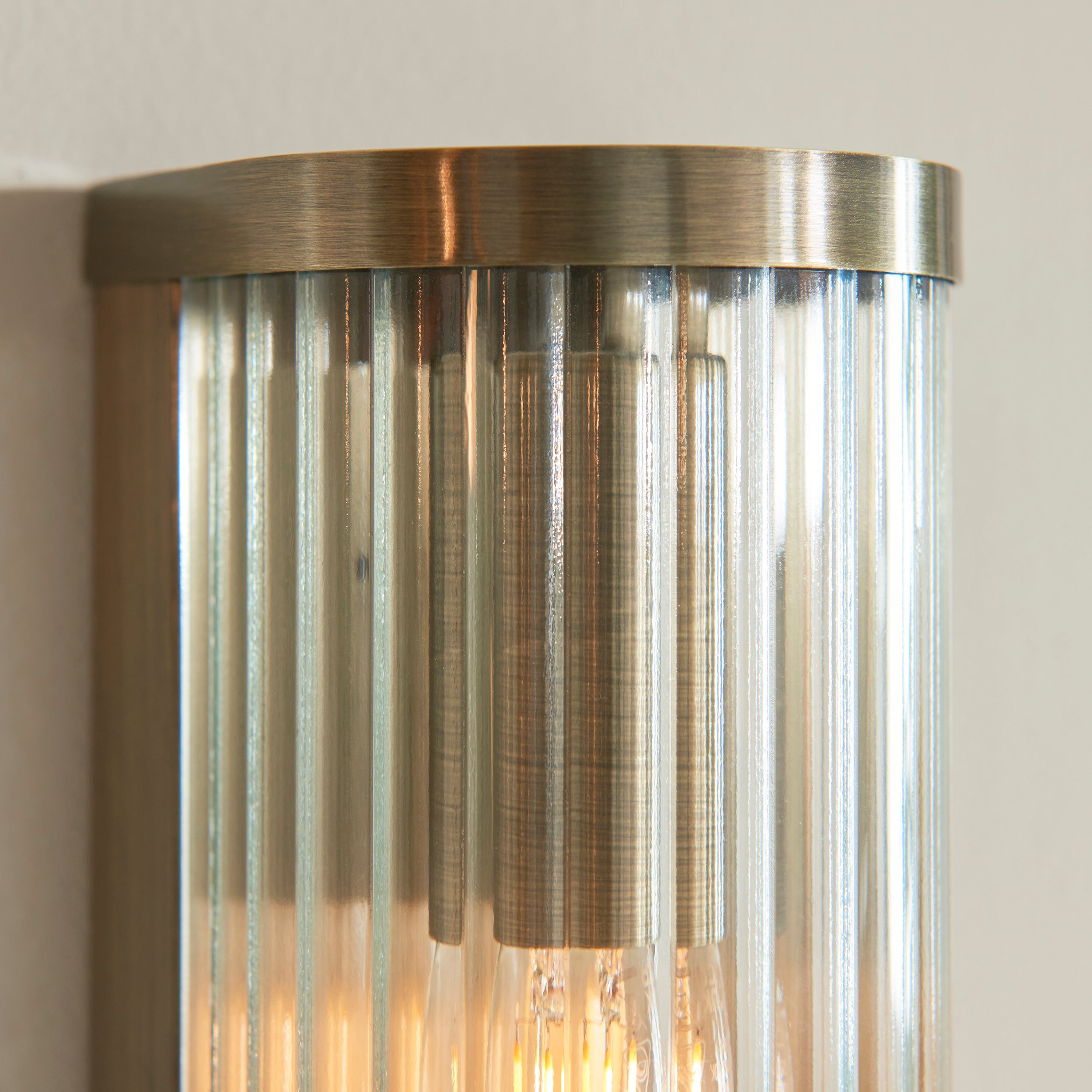 Endon Ridgeton 2 Light Wall Light - Antique Brass Plate & Clear Ribbed Glass