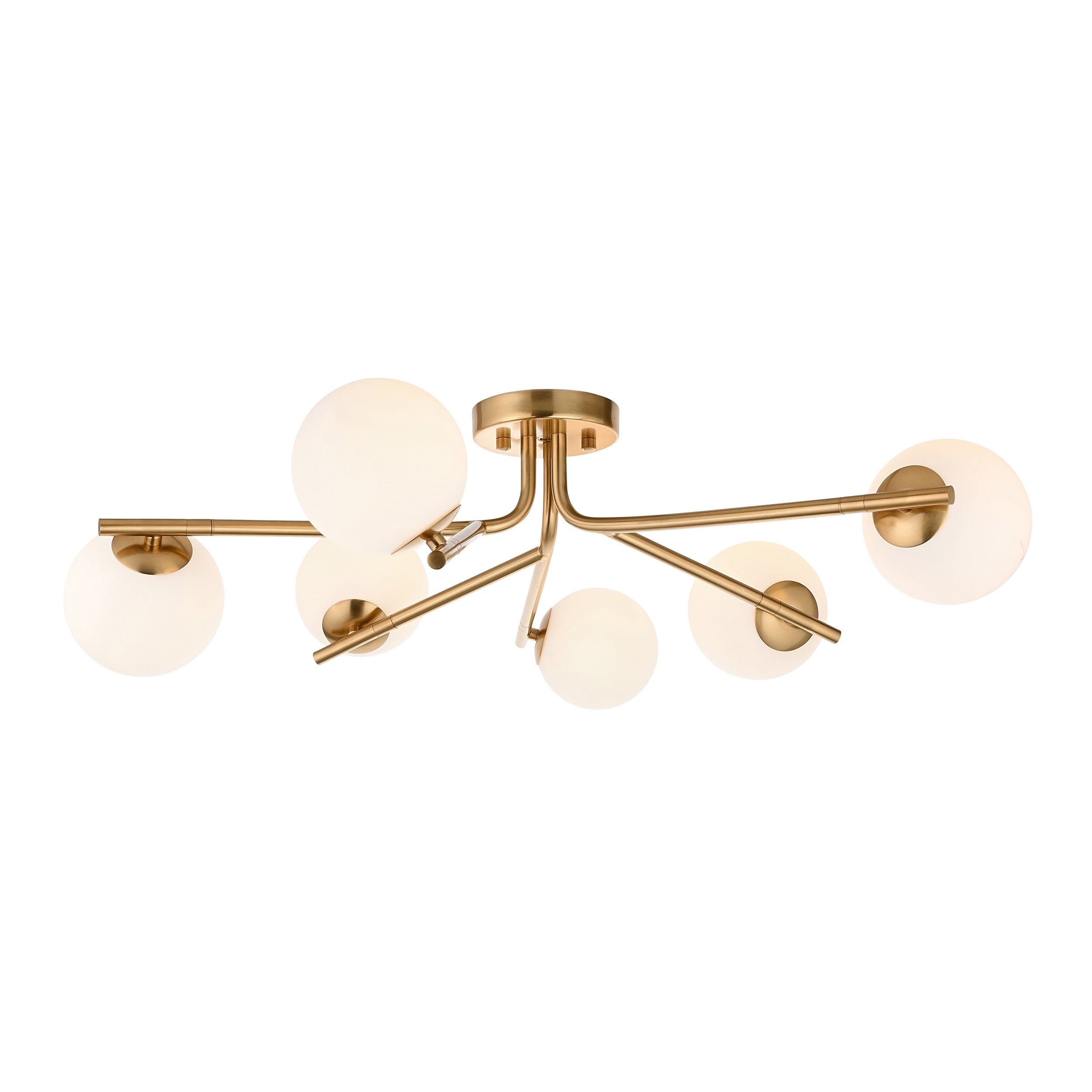 Endon Aaron 6 Light Semi Flush Ceiling Light - Brushed Aged Brass Plate & Matt Opal Glass