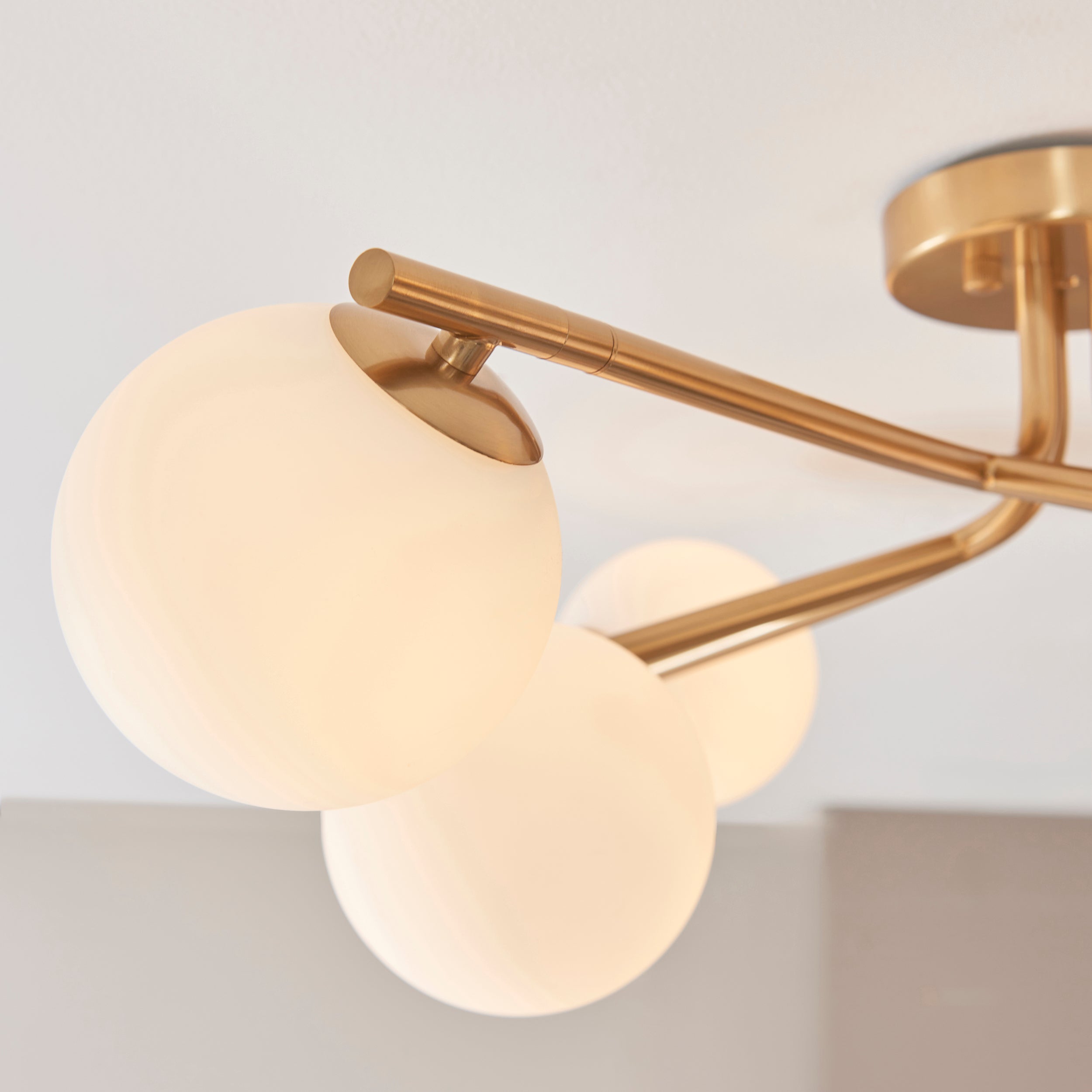 Endon Aaron 6 Light Semi Flush Ceiling Light - Brushed Aged Brass Plate & Matt Opal Glass