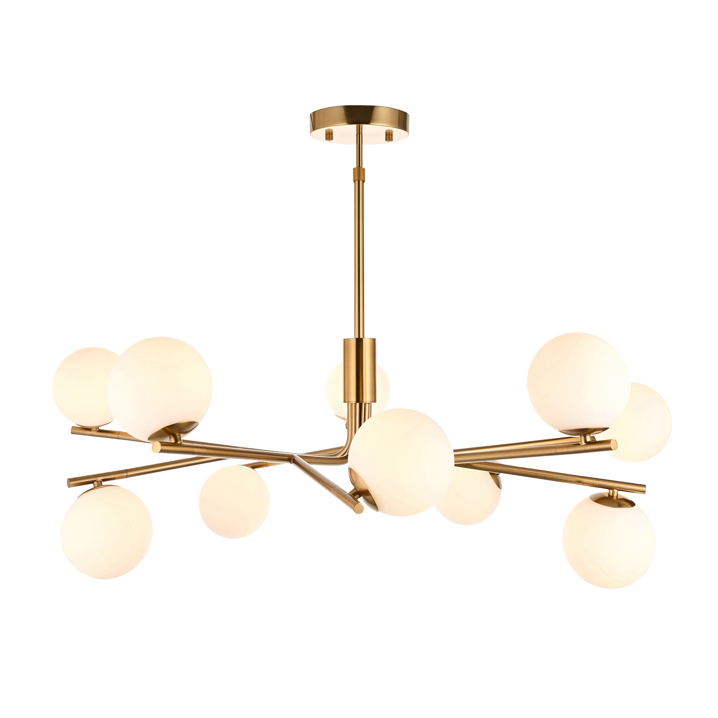 Endon Aaron 10 Light Pendant - Brushed Aged Brass Plate & Matt Opal Glass