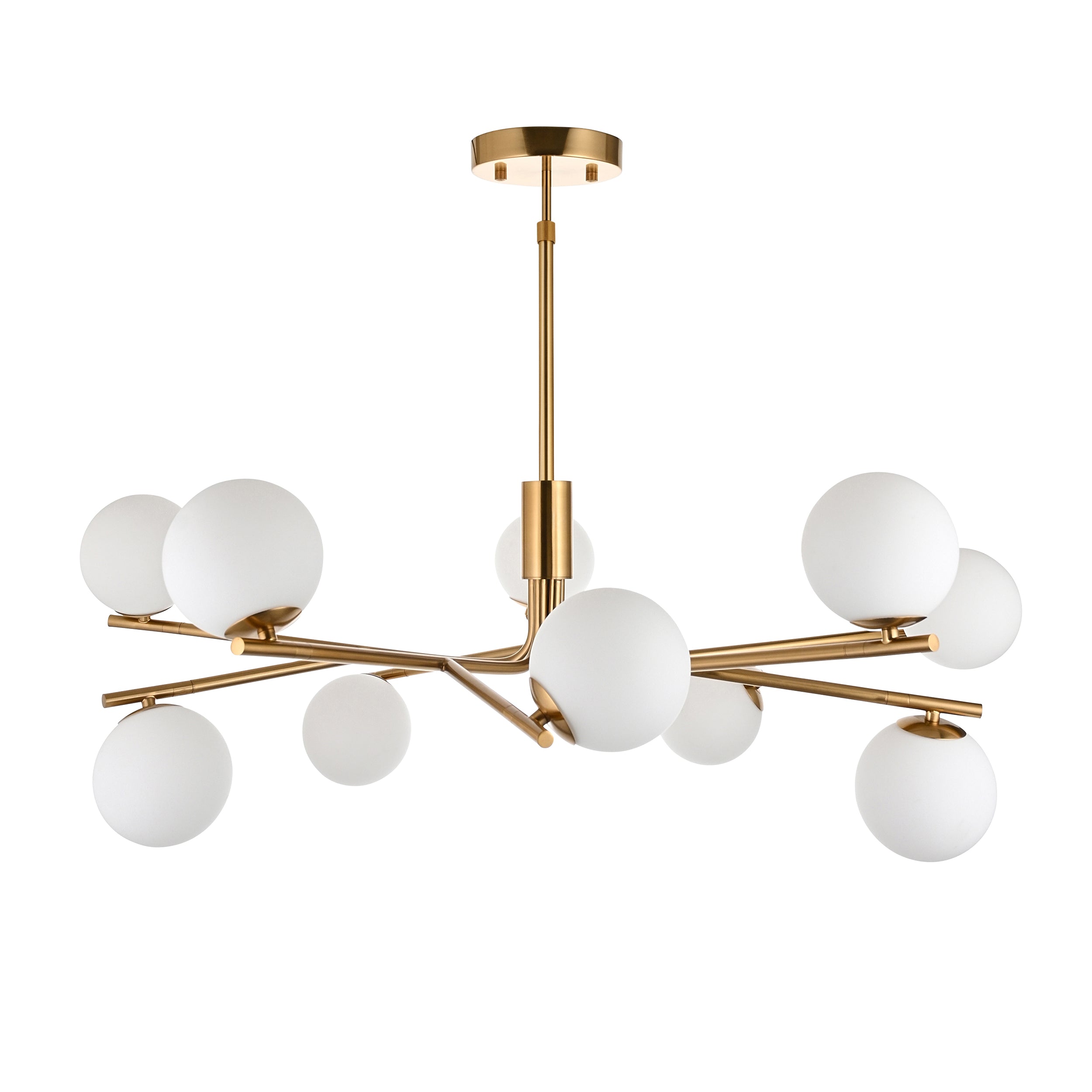 Endon Aaron 10 Light Pendant - Brushed Aged Brass Plate & Matt Opal Glass