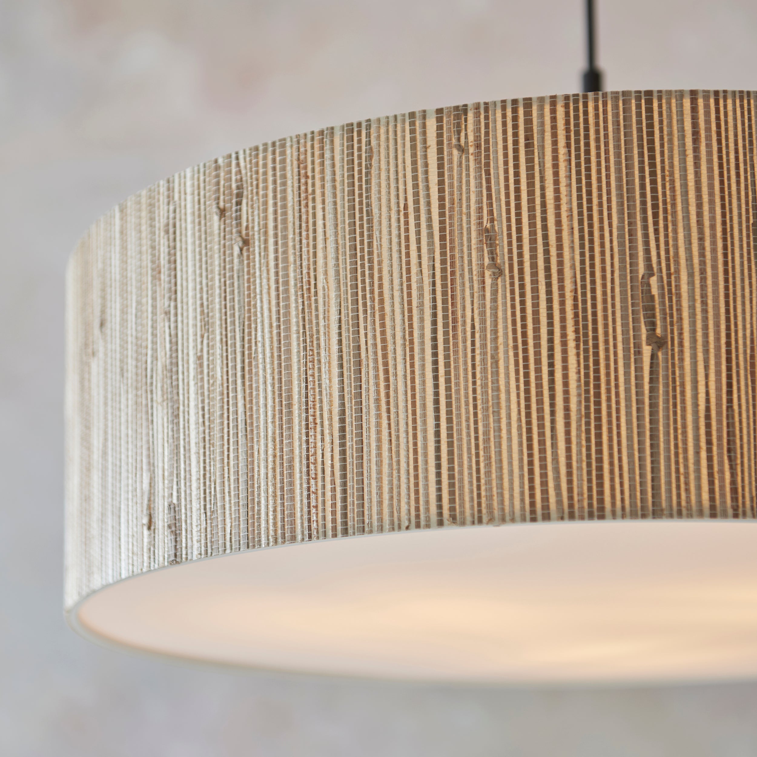 Endon Longshore 3 Light Pendant - Natural Seagrass, Matt Black & White Fabric