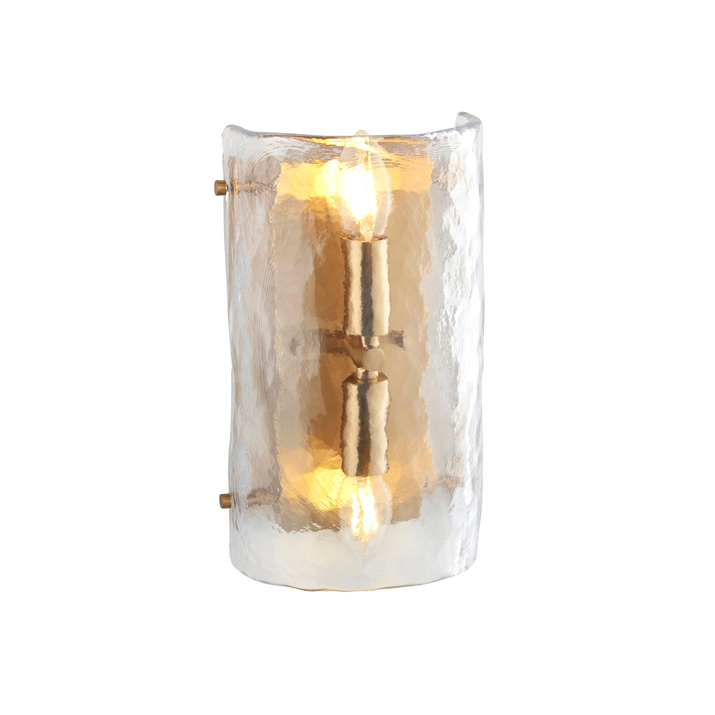 Endon Keller 2 Light Wall Light - Brushed Aged Brass Plate & Handmade Textured Clear Glass