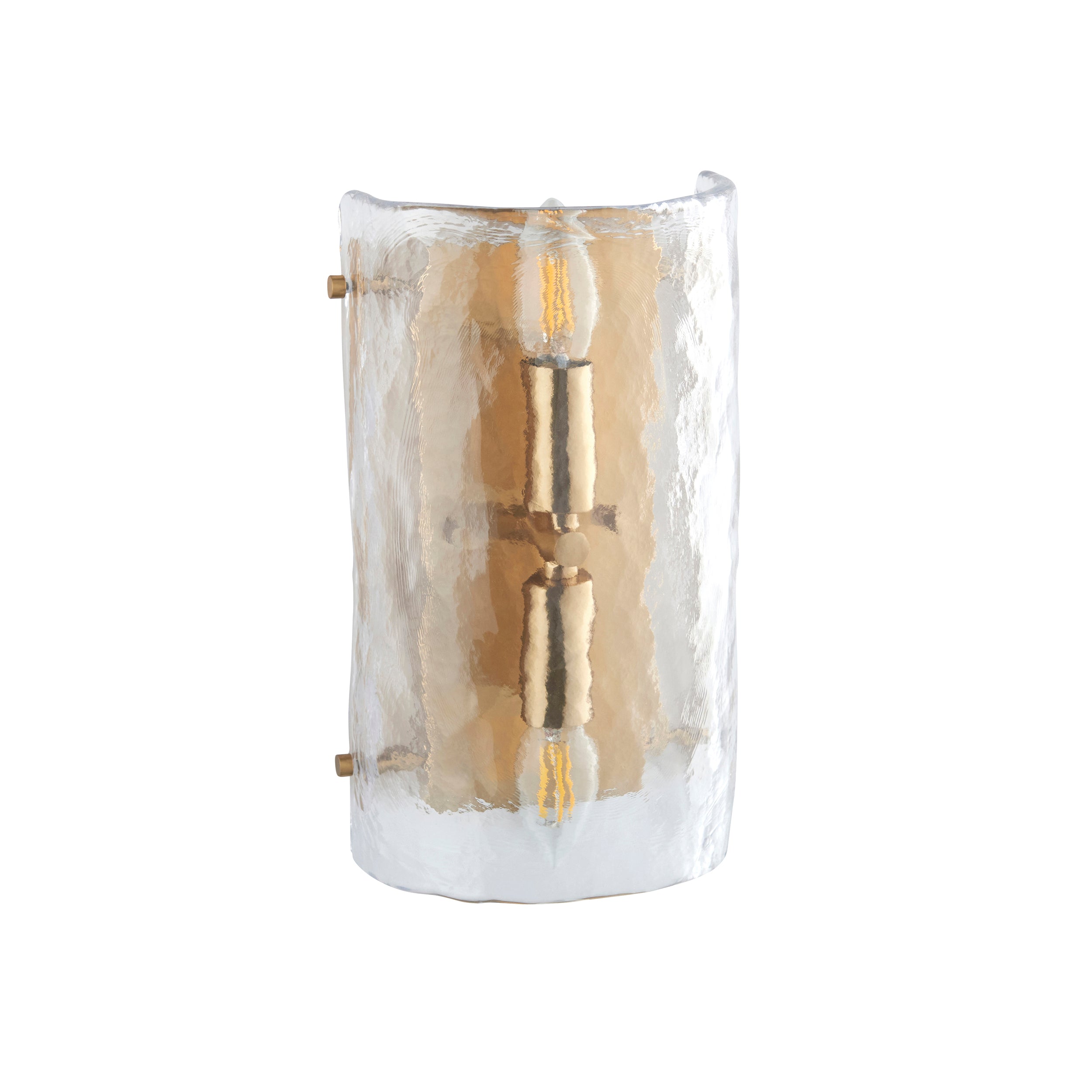 Endon Keller 2 Light Wall Light - Brushed Aged Brass Plate & Handmade Textured Clear Glass