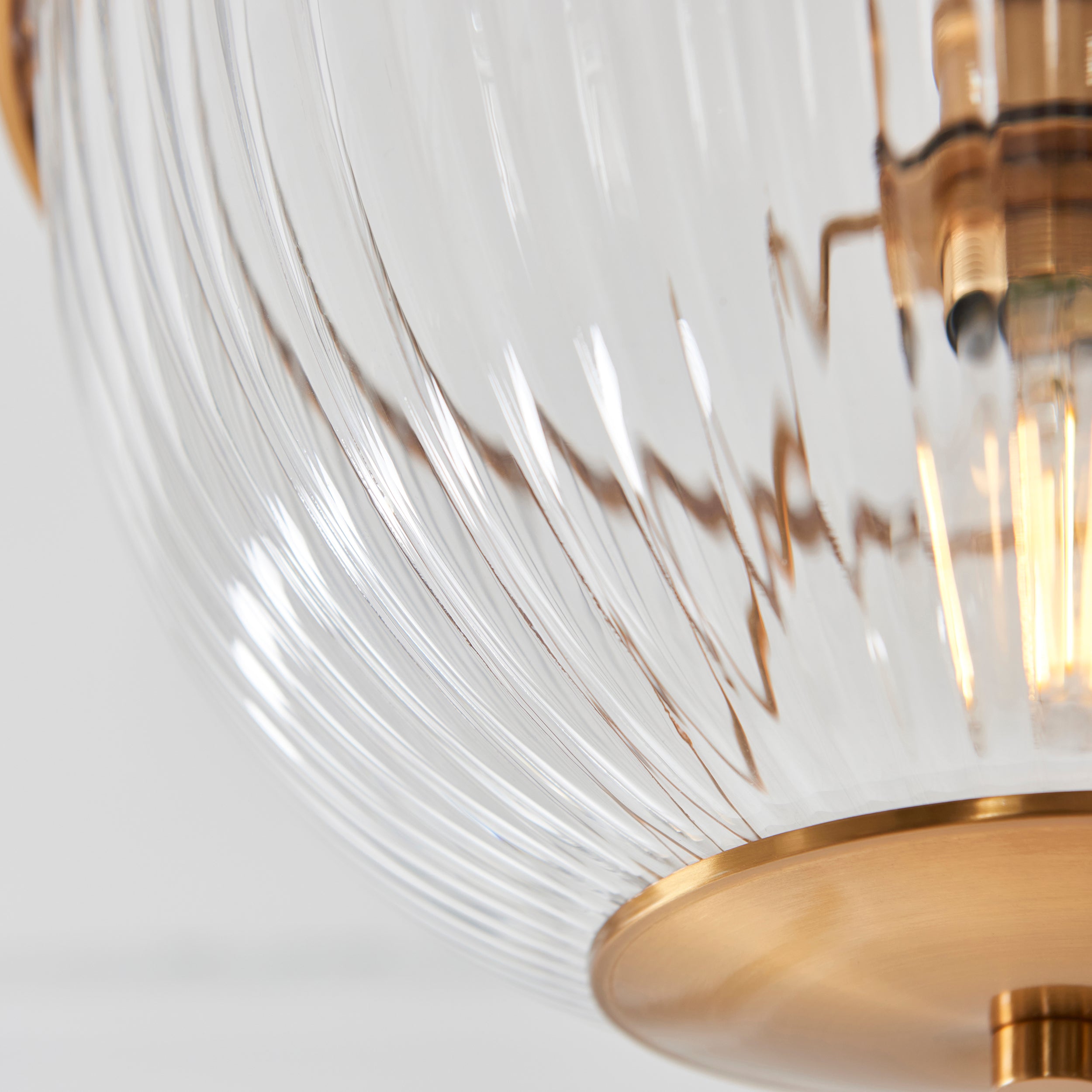 Endon Somerset Uplighter Flush Ceiling Light - Vintage Brass Finish & Clear Ribbed Glass