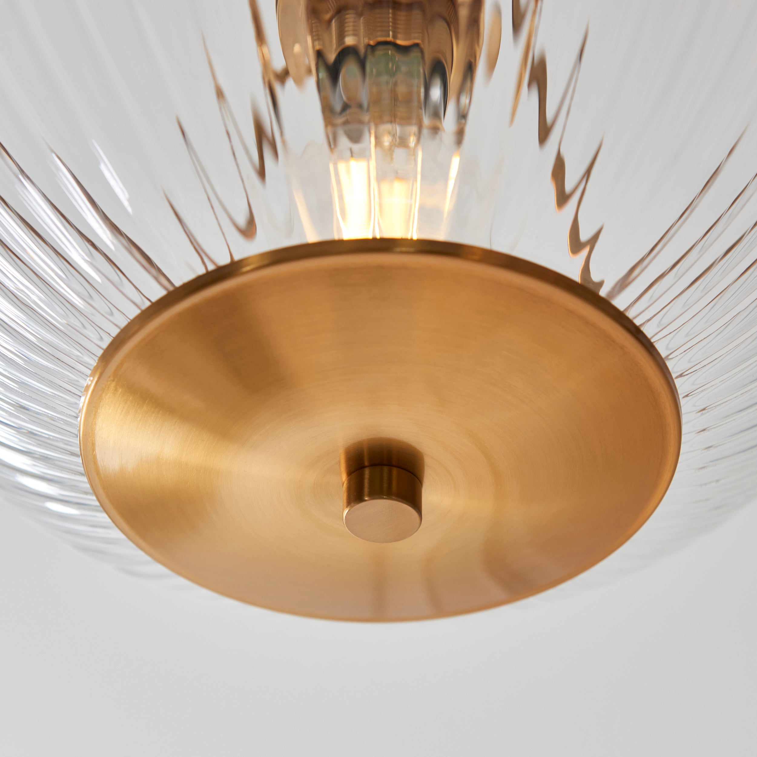 Endon Somerset Uplighter Flush Ceiling Light - Vintage Brass Finish & Clear Ribbed Glass