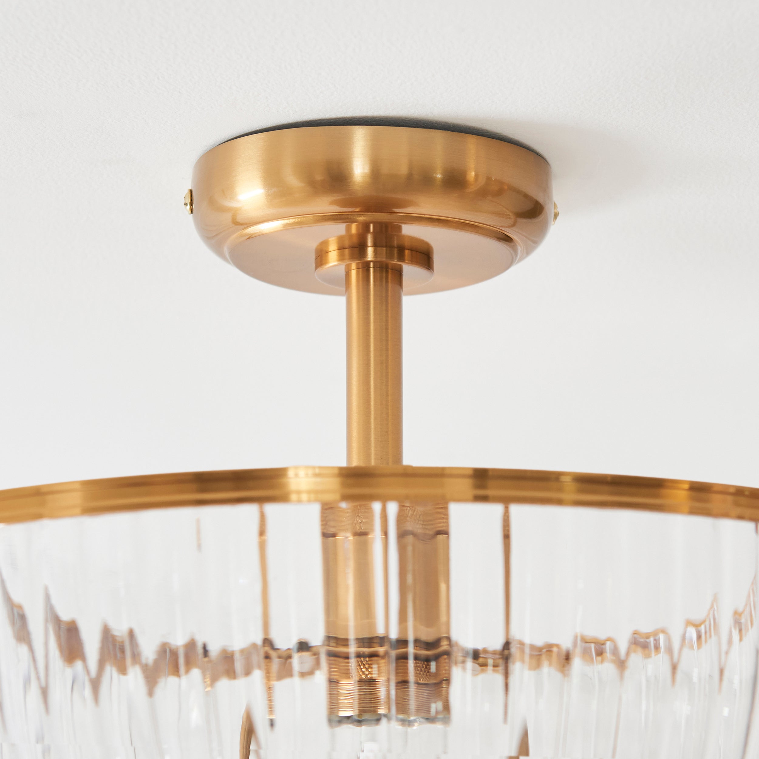 Endon Somerset Uplighter Flush Ceiling Light - Vintage Brass Finish & Clear Ribbed Glass