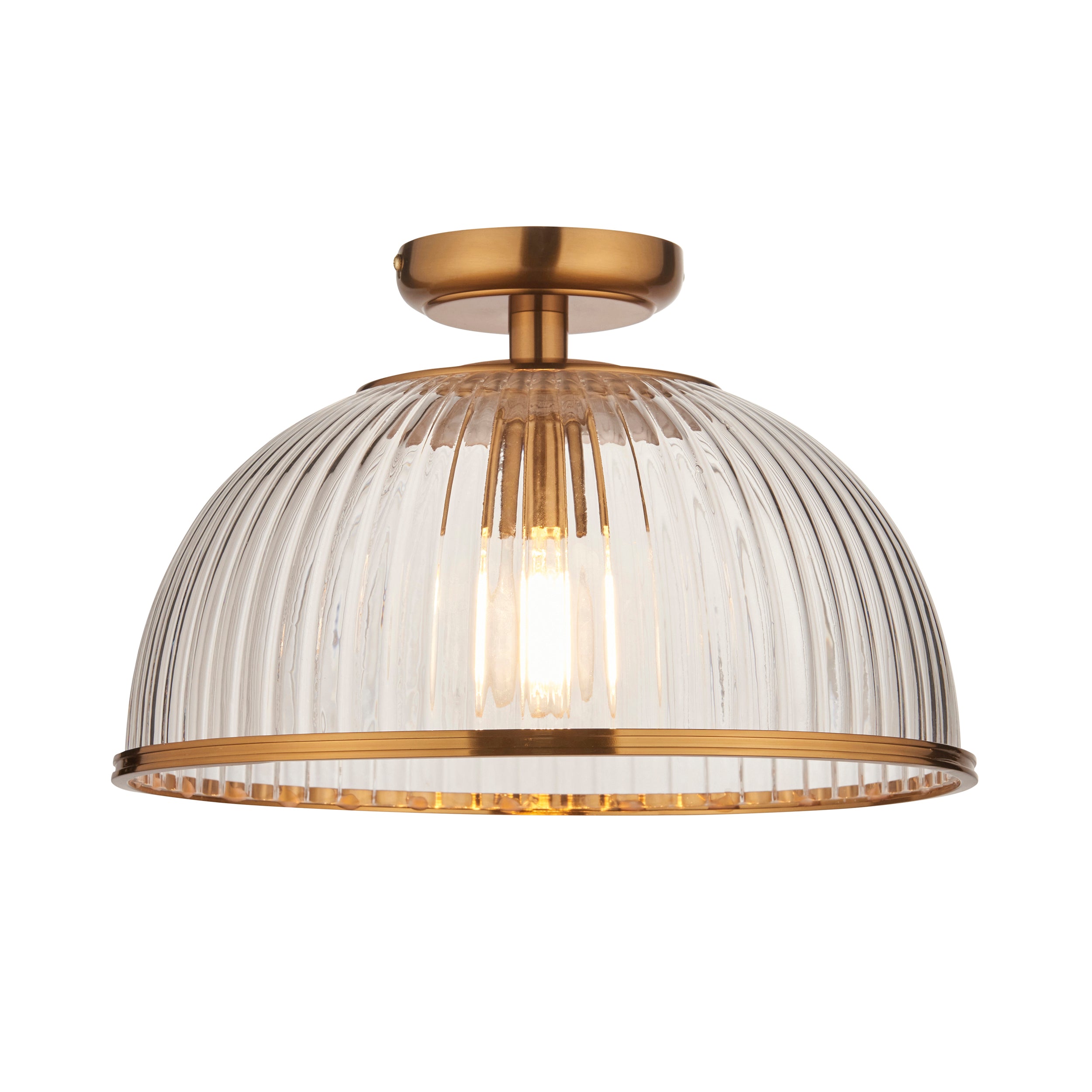 Endon Somerset Downlight Flush Ceiling Light - Vintage Brass Finish & Clear Ribbed Glass