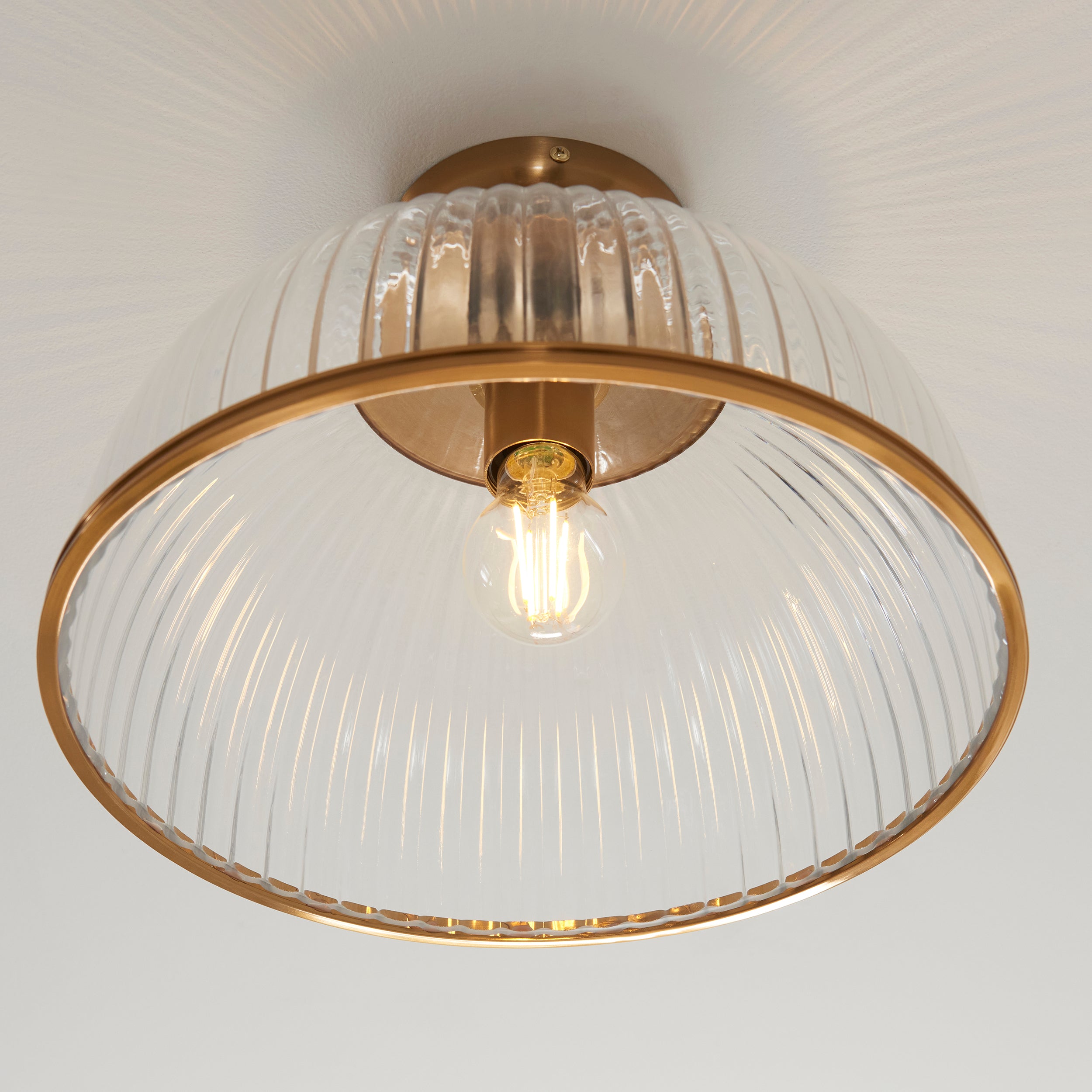 Endon Somerset Downlight Flush Ceiling Light - Vintage Brass Finish & Clear Ribbed Glass