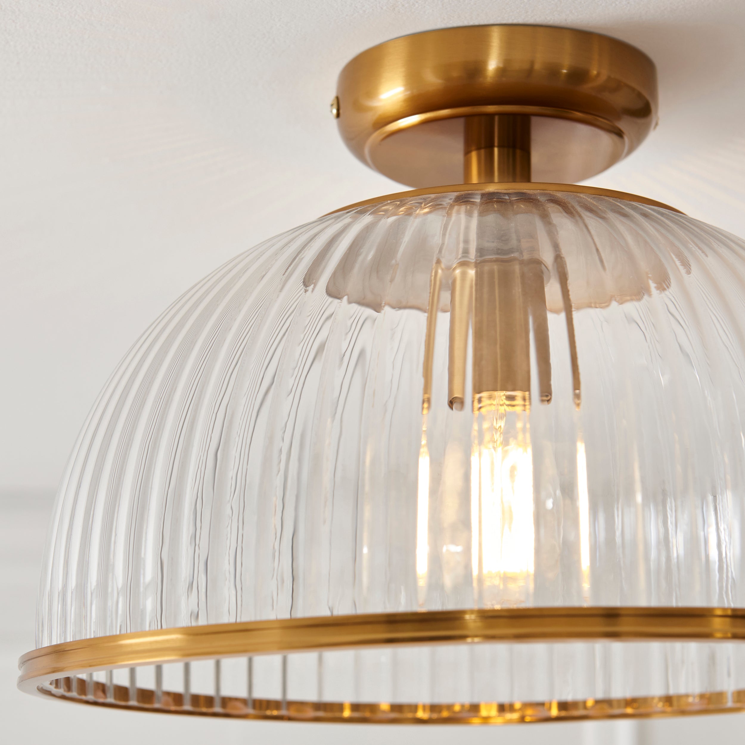Endon Somerset Downlight Flush Ceiling Light - Vintage Brass Finish & Clear Ribbed Glass
