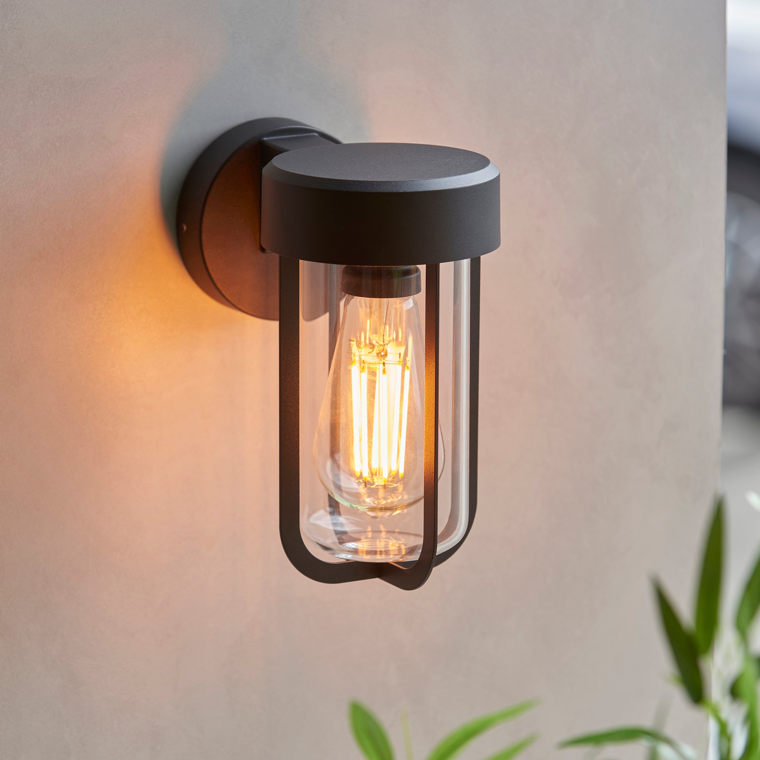 Endon Lucca Wall Light - Textured Black & Clear Glass