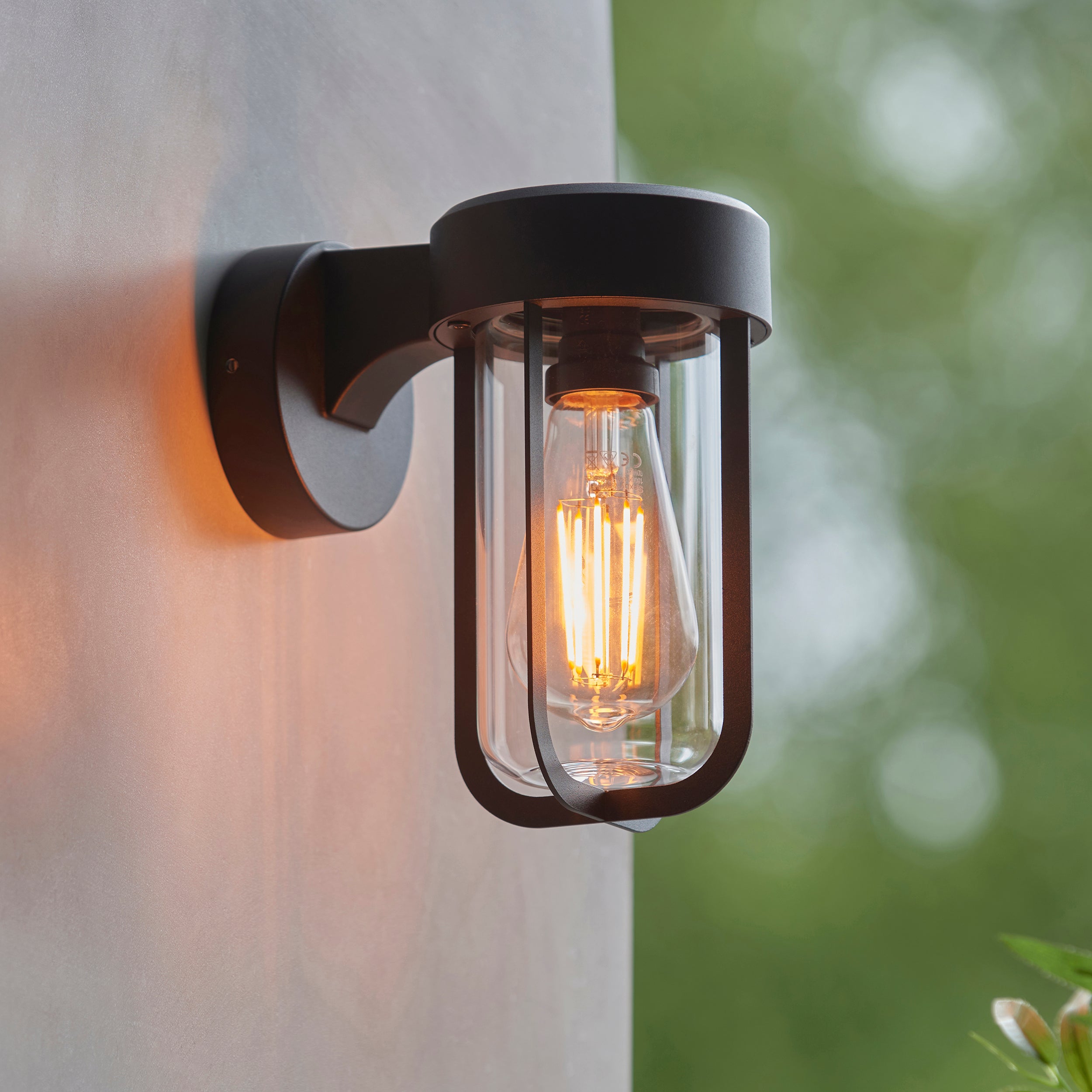 Endon Lucca Wall Light - Textured Black & Clear Glass