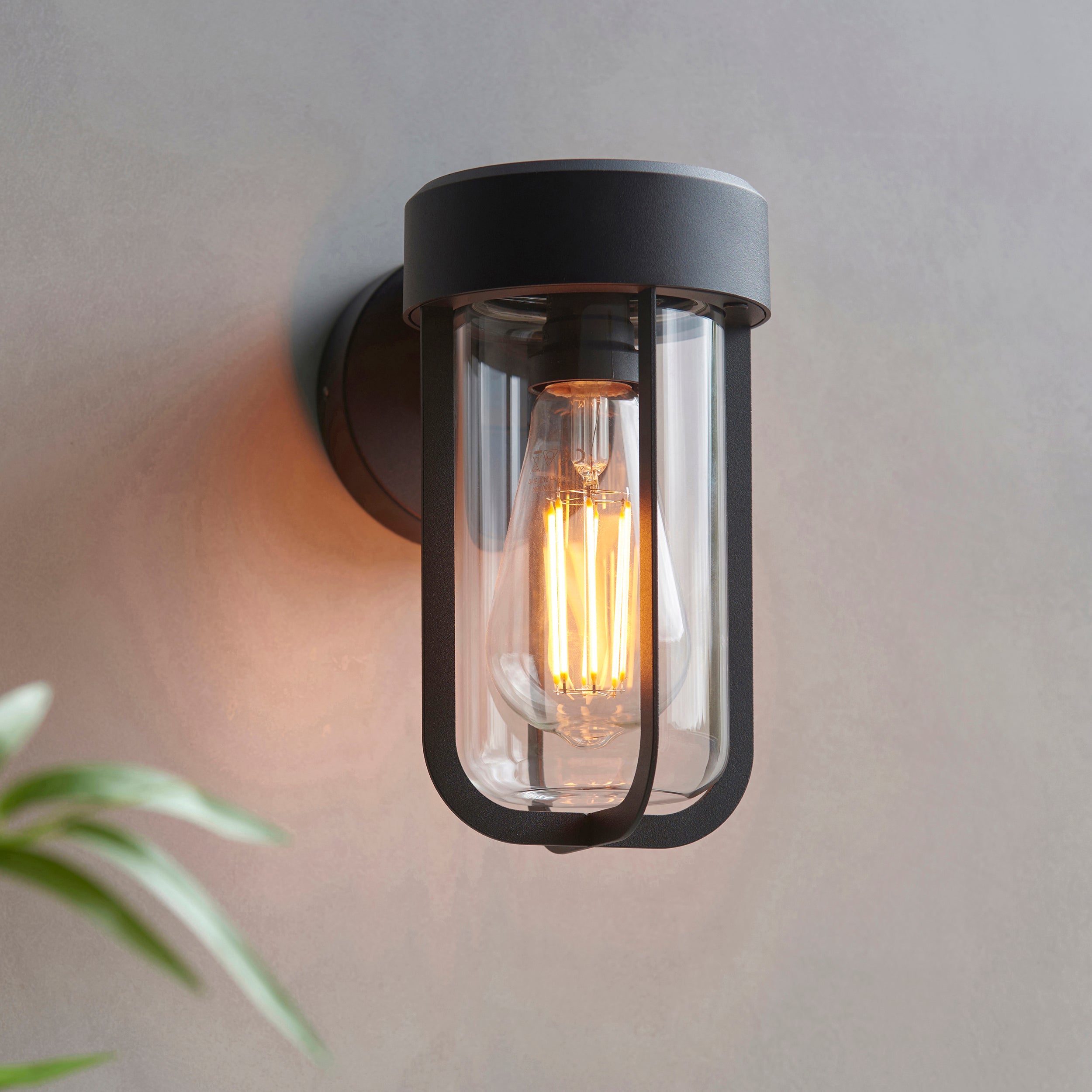Endon Lucca Wall Light - Textured Black & Clear Glass