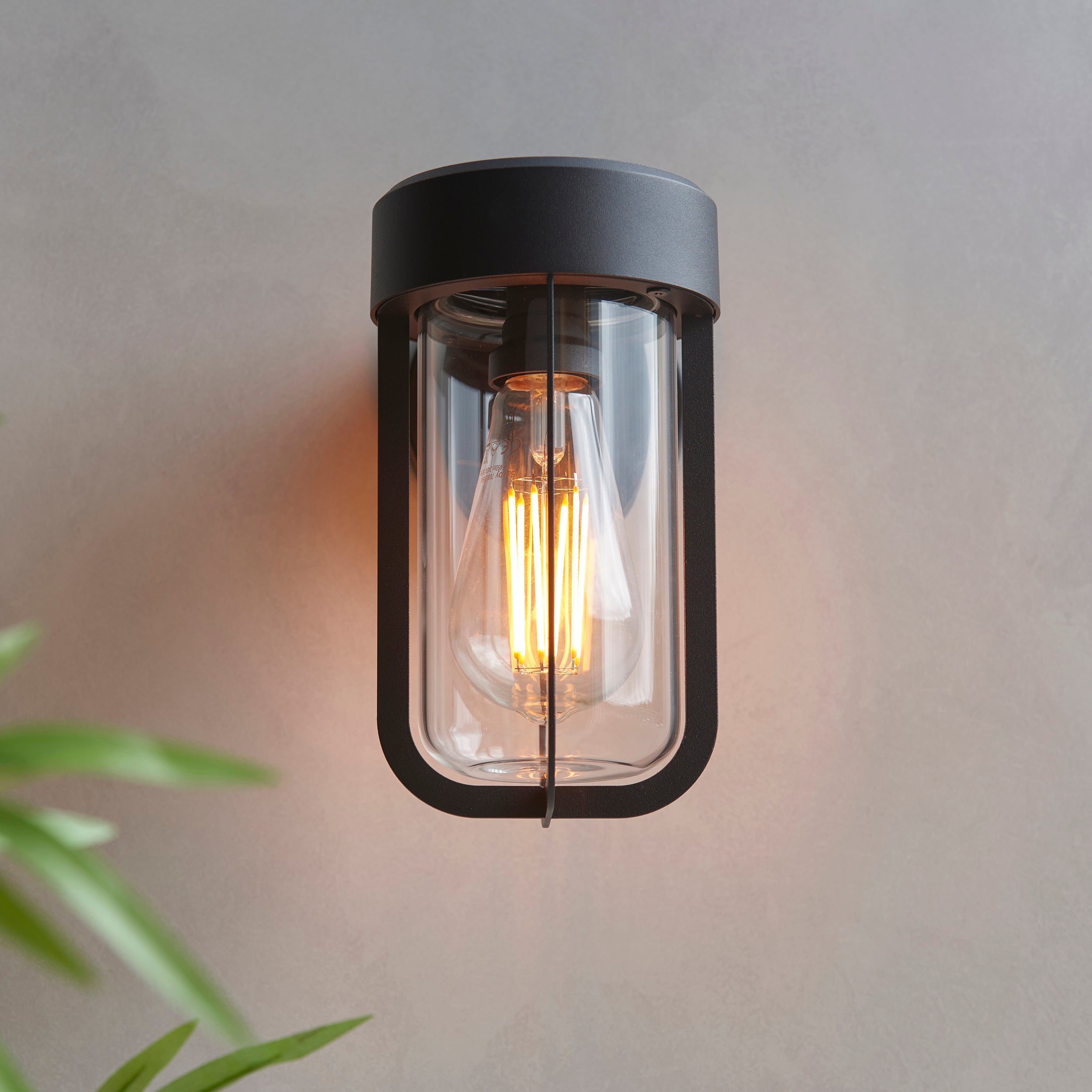 Endon Lucca Wall Light - Textured Black & Clear Glass