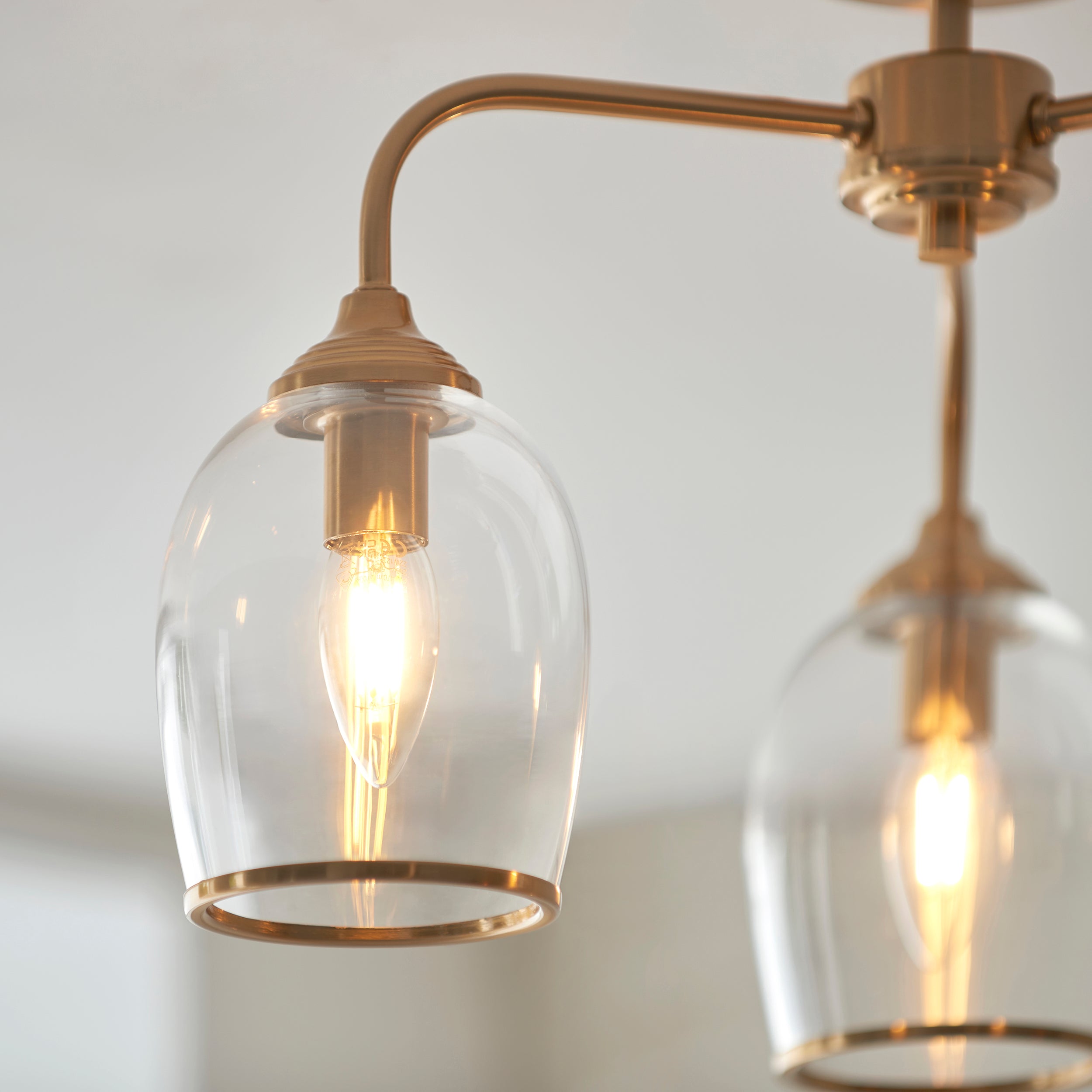 Endon Ashcroft 3 Light Semi Flush Ceiling Light - Brushed Aged Brass Plate & Clear Glass