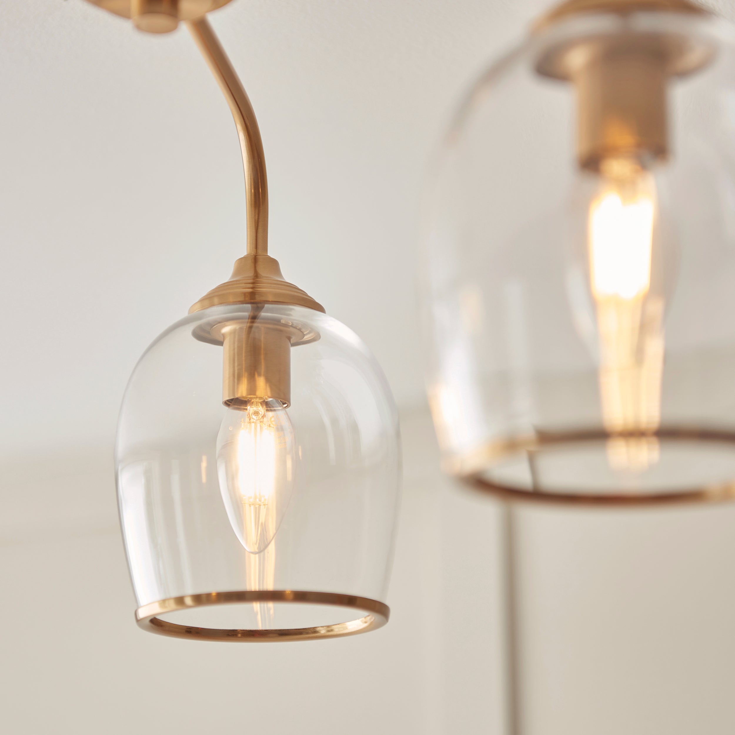 Endon Ashcroft 3 Light Semi Flush Ceiling Light - Brushed Aged Brass Plate & Clear Glass